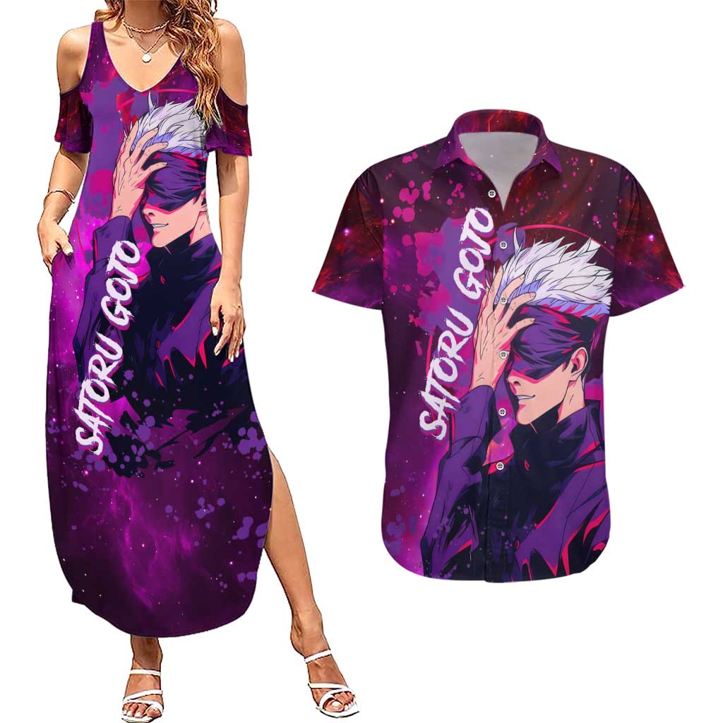 Satoru Gojo - Jujutsu Kaisen Couples Matching Summer Maxi Dress and Hawaiian Shirt Anime Galaxy Style