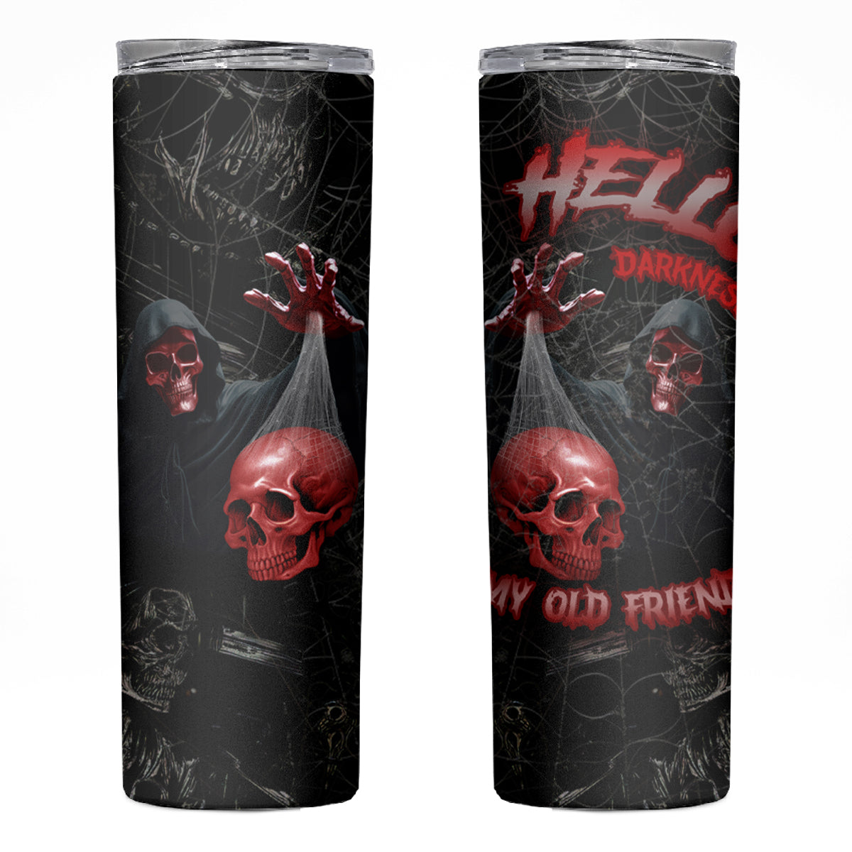 Hello Darkness My Old Friend Skull Skinny Tumbler