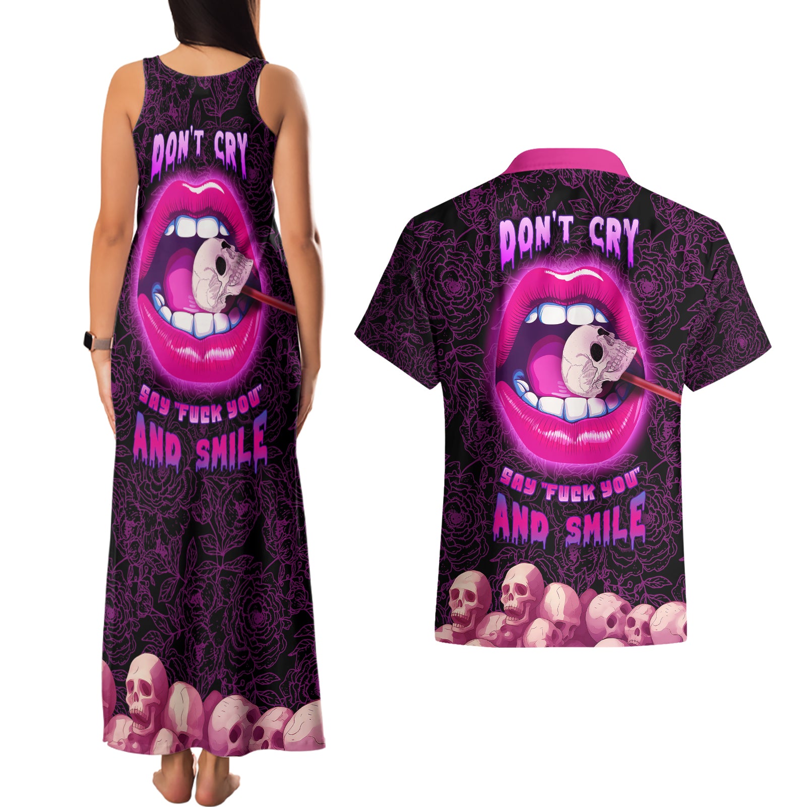 skull-couples-matching-tank-maxi-dress-and-hawaiian-shirt-dont-cry-say-fuck-you-and-smile