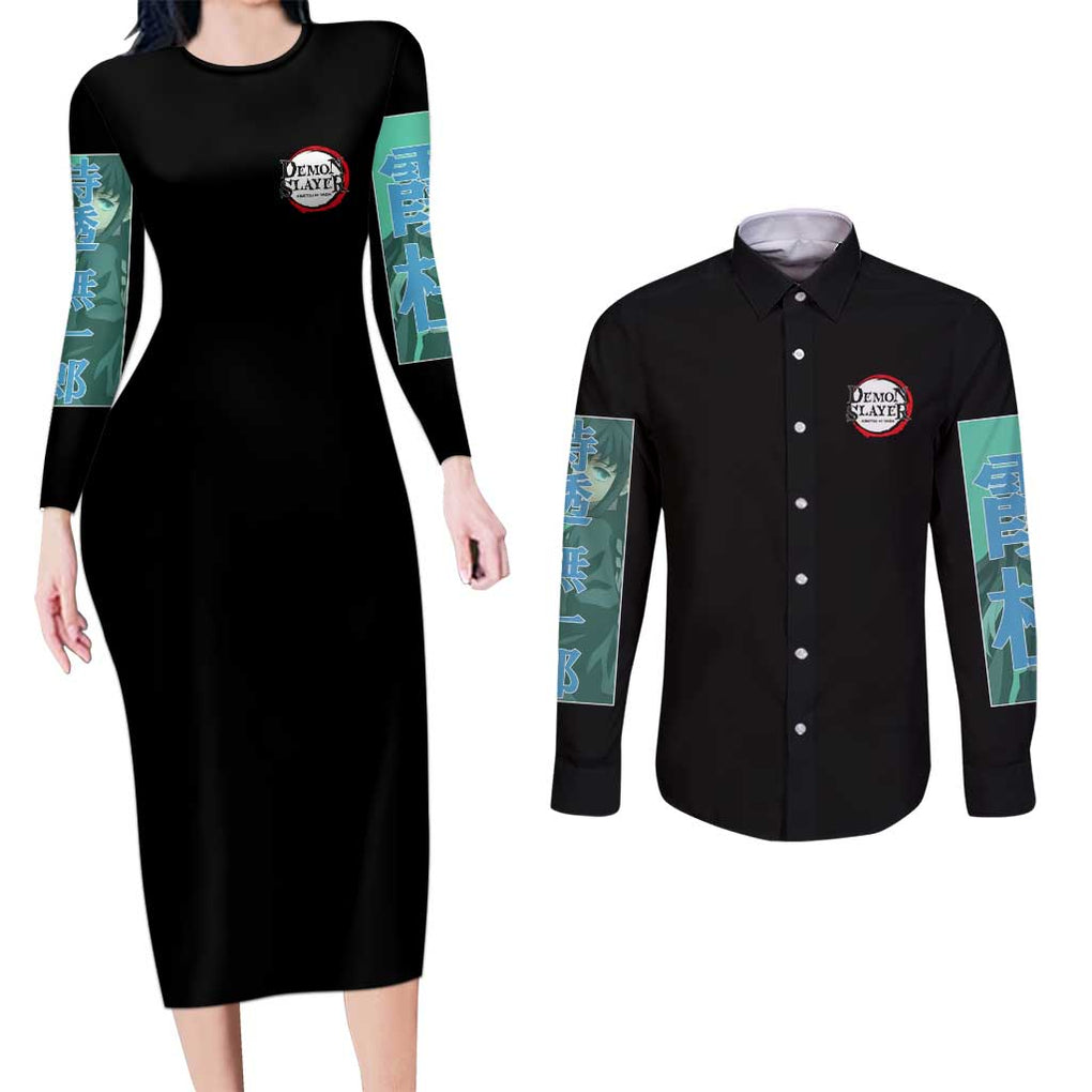 Muichiro Tokito - Kimesu No Yaiba Couples Matching Long Sleeve Bodycon Dress and Long Sleeve Button Shirt Anime Japan Style