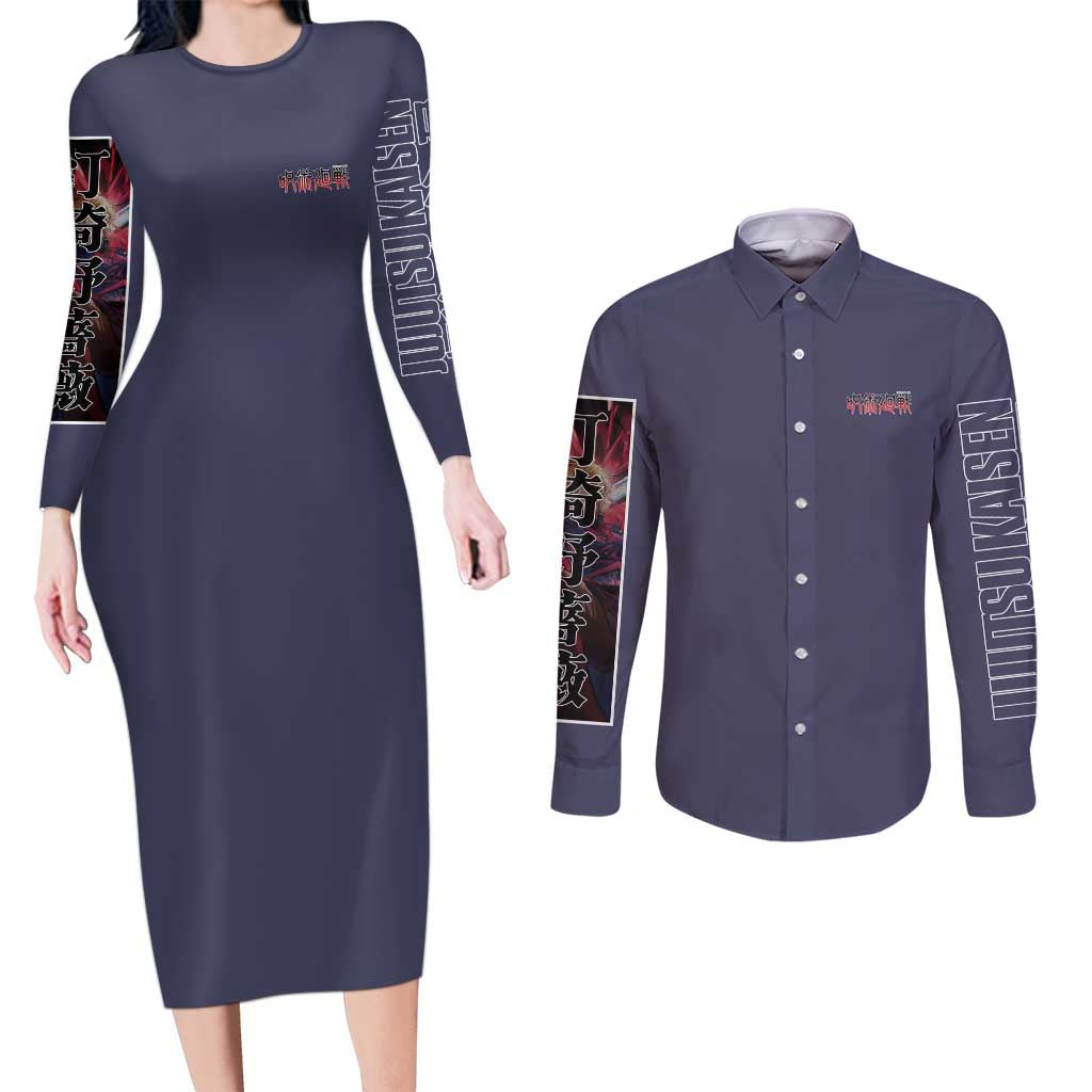 Kugisaki Nobara Jujutsu Kaisen Couples Matching Long Sleeve Bodycon Dress and Long Sleeve Button Shirt Anime Style