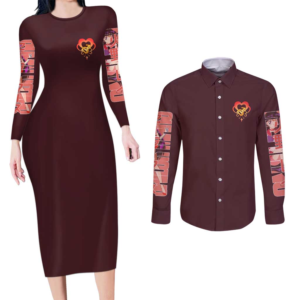 Sailor Mars Sailor Moon Couples Matching Long Sleeve Bodycon Dress and Long Sleeve Button Shirt Anime Style