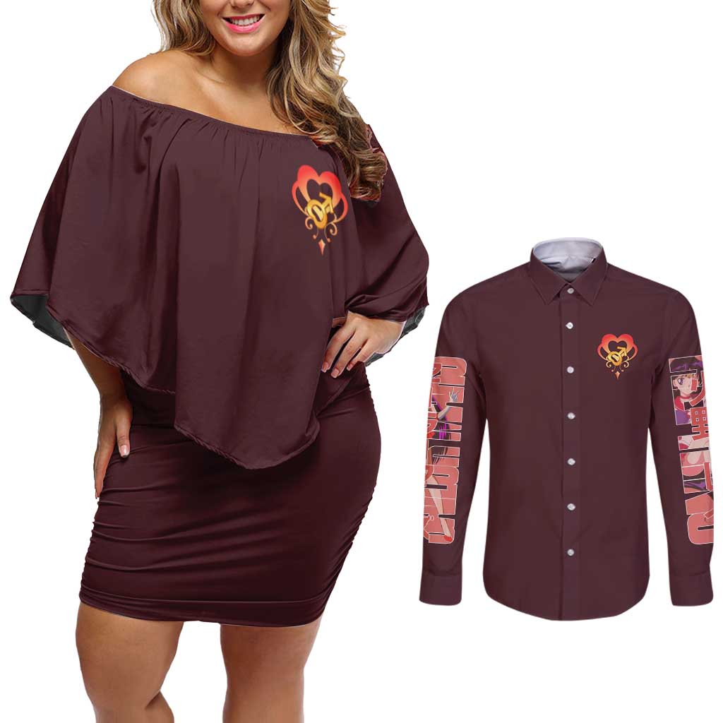 Sailor Mars Sailor Moon Couples Matching Off Shoulder Short Dress and Long Sleeve Button Shirt Anime Style