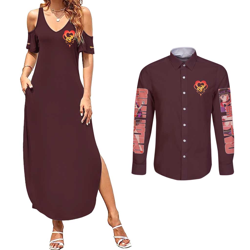 Sailor Mars Sailor Moon Couples Matching Summer Maxi Dress and Long Sleeve Button Shirt Anime Style