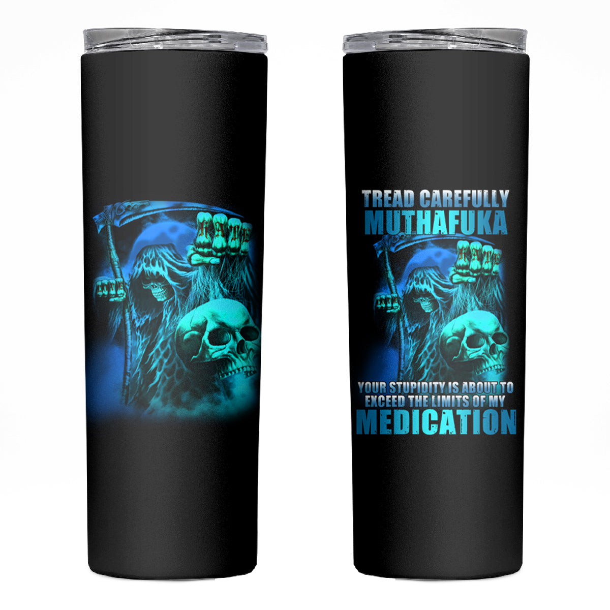 Tread Carefully Skull Skinny Tumbler