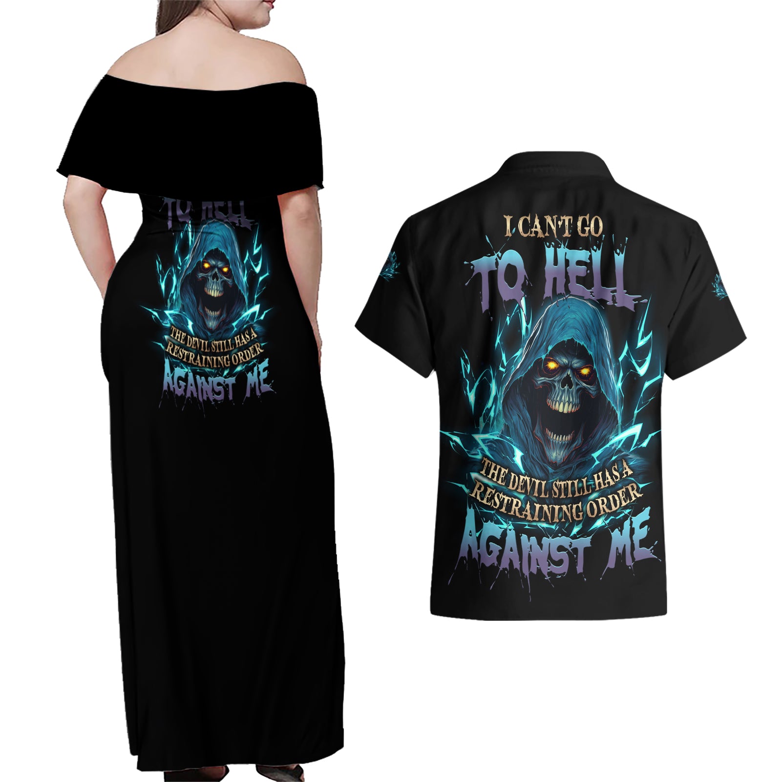 i-cant-go-to-hell-mad-reaper-skull-couples-matching-off-shoulder-maxi-dress-and-hawaiian-shirt