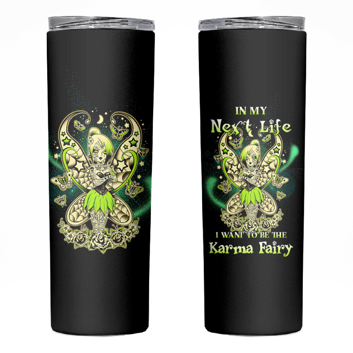 Karma Fairy Skull Skinny Tumbler