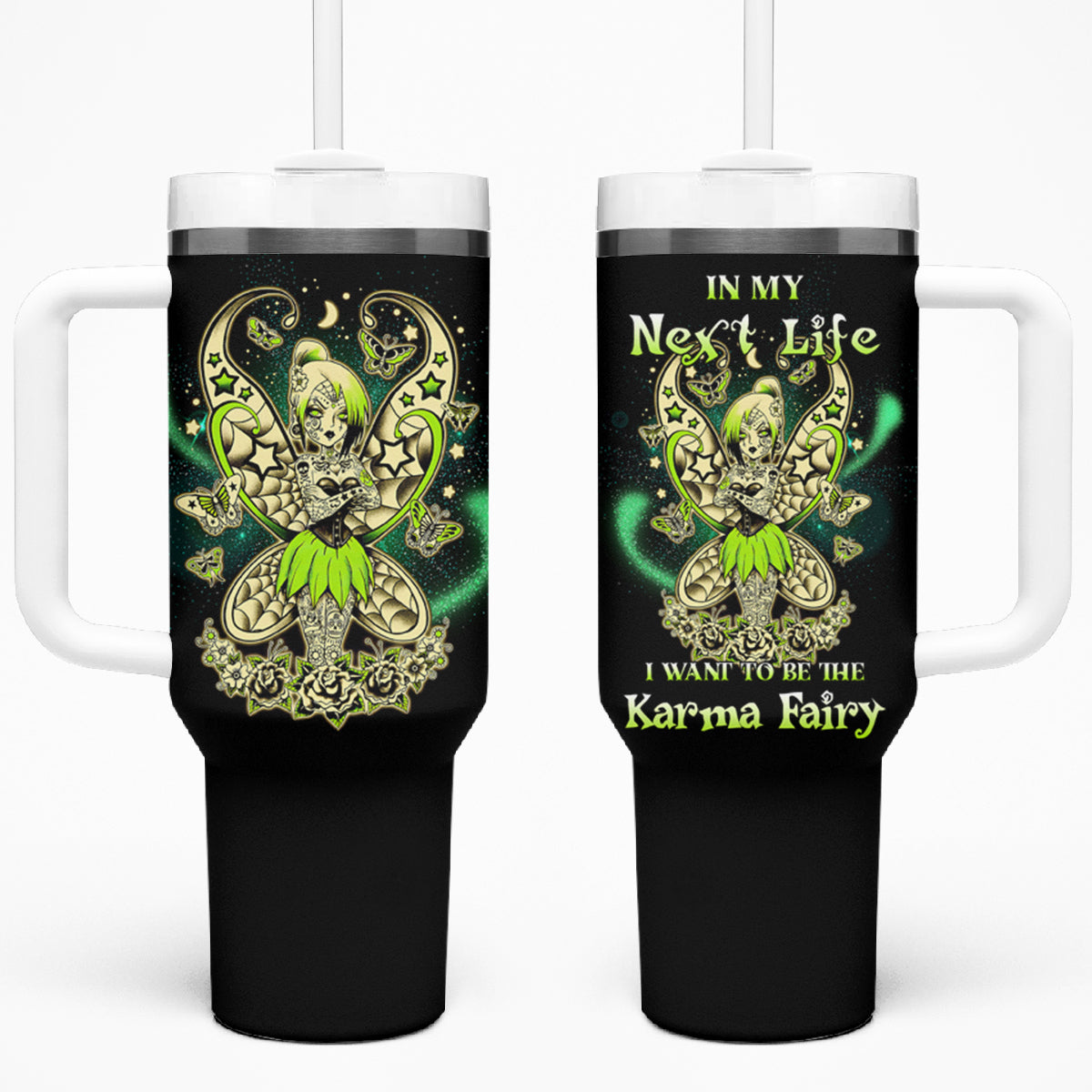 Karma Fairy Skull Tumbler With Handle