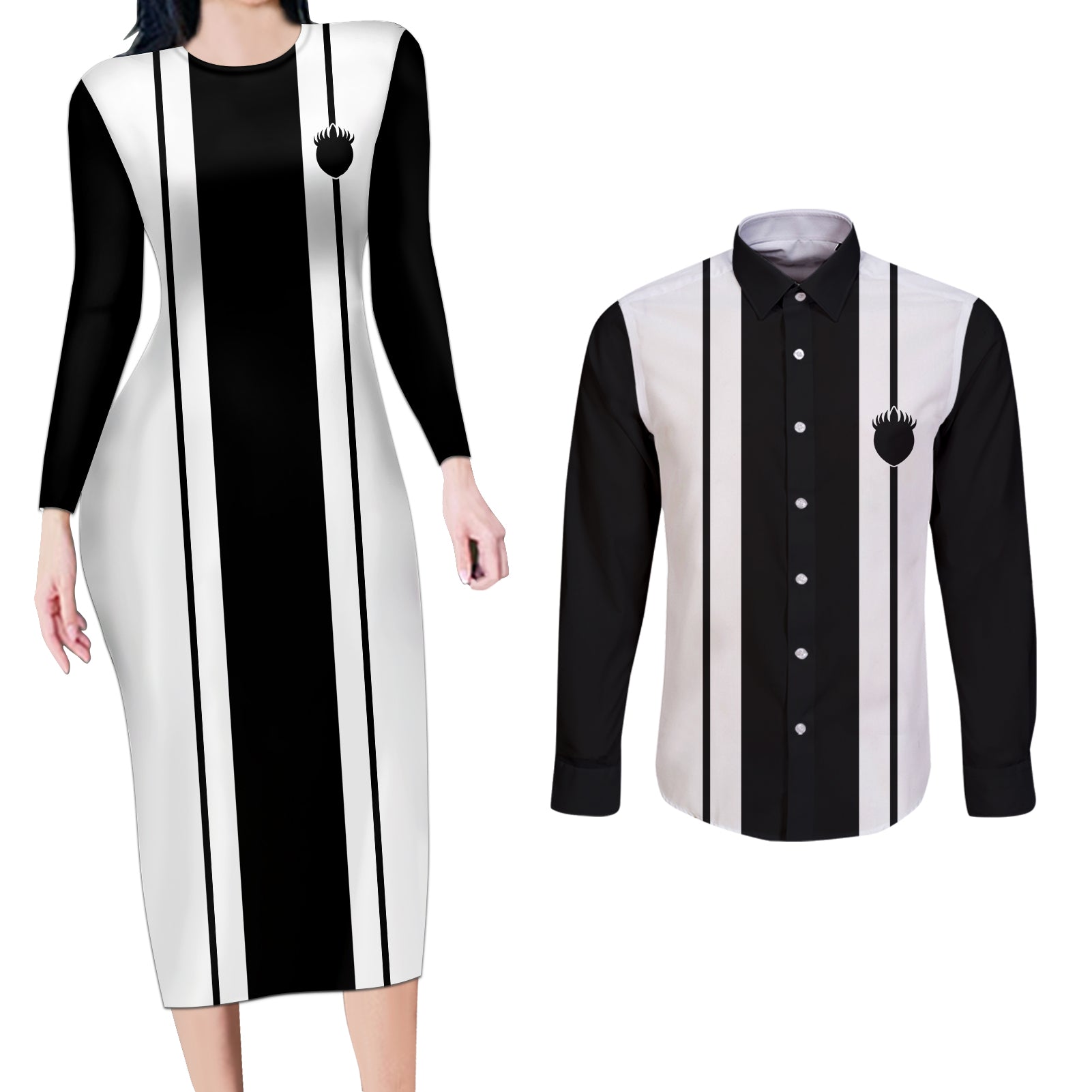 Twelfth Division Gotei 13 Couples Matching Long Sleeve Bodycon Dress and Long Sleeve Button Shirt