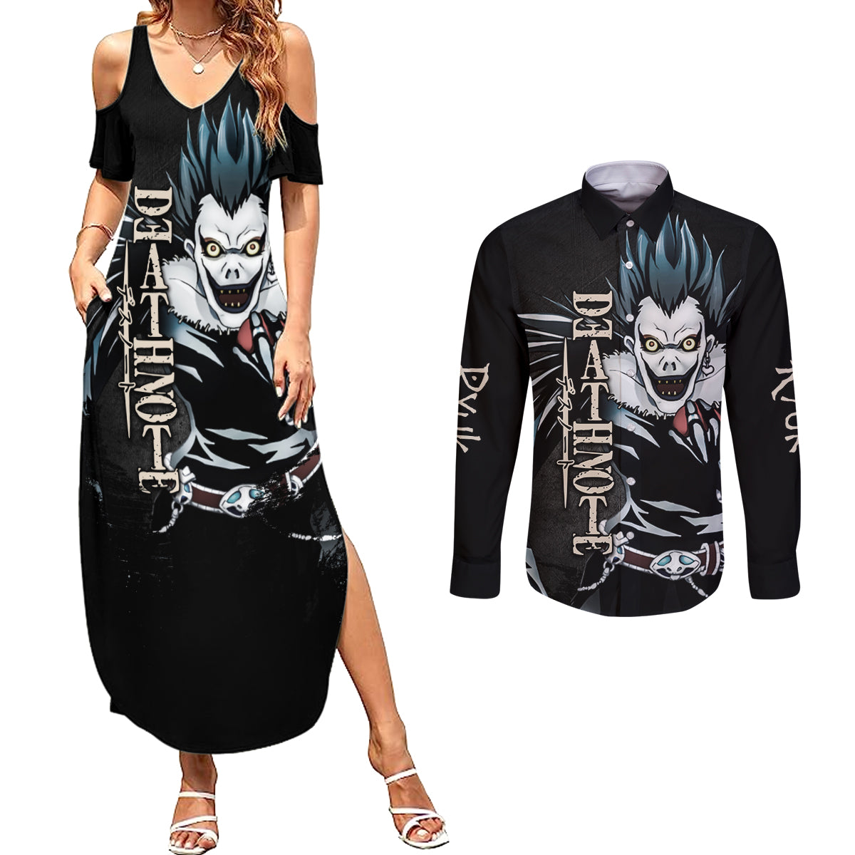 Misa Amane - Death Note Couples Matching Summer Maxi Dress and Long Sleeve Button Shirt