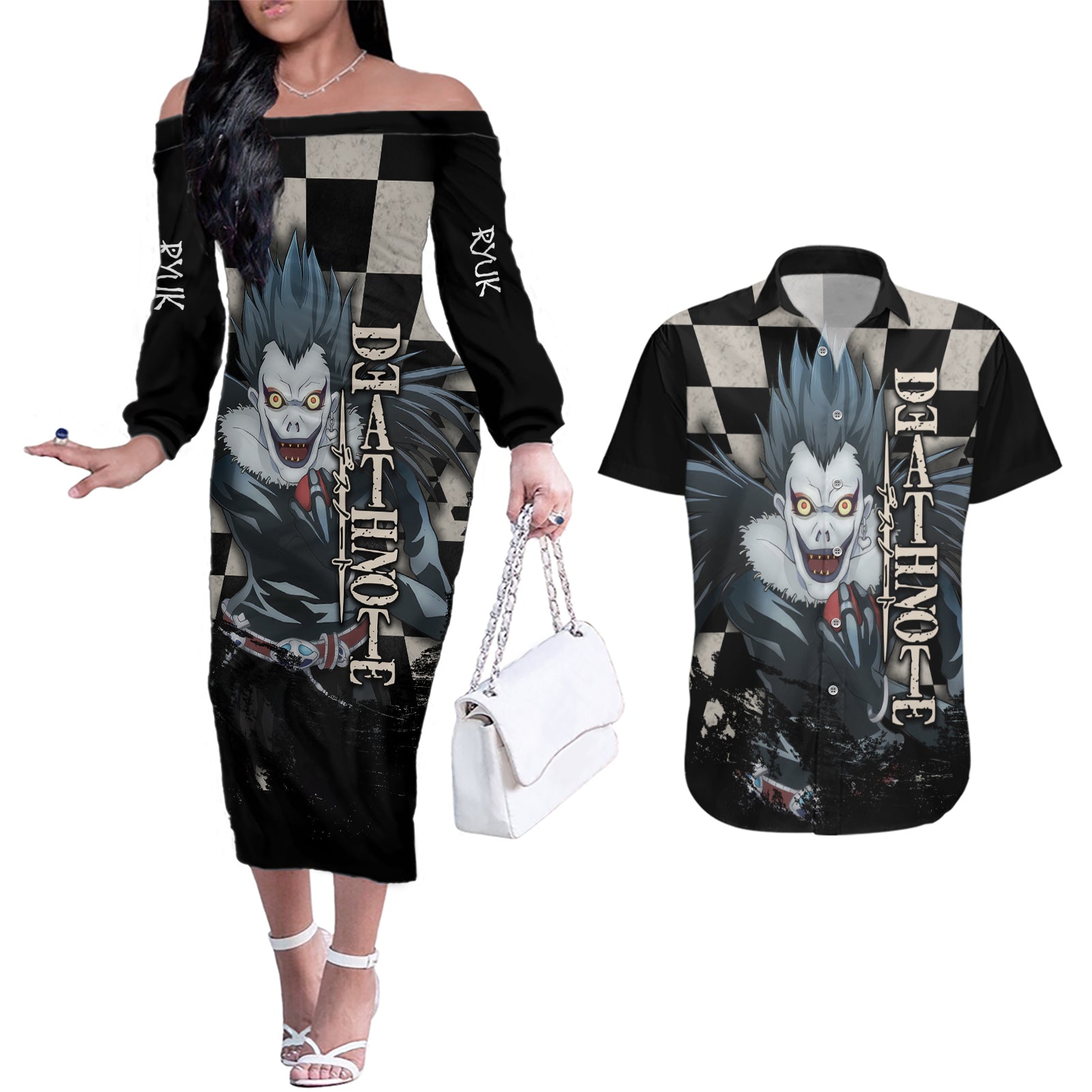 Ryuk Couples Matching Off The Shoulder Long Sleeve Dress and Hawaiian Shirt Death Note