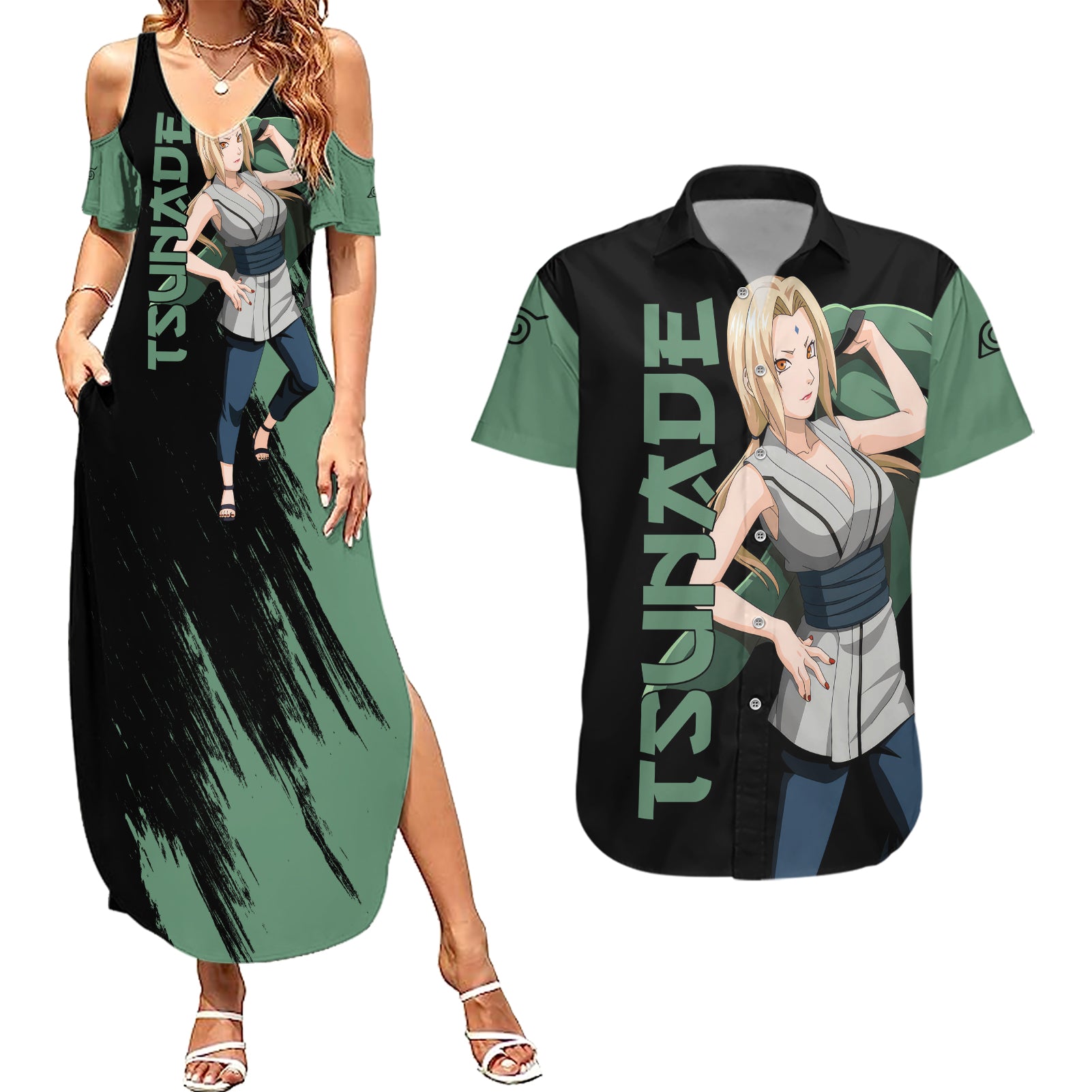 Tsunade Couples Matching Summer Maxi Dress and Hawaiian Shirt Naruto