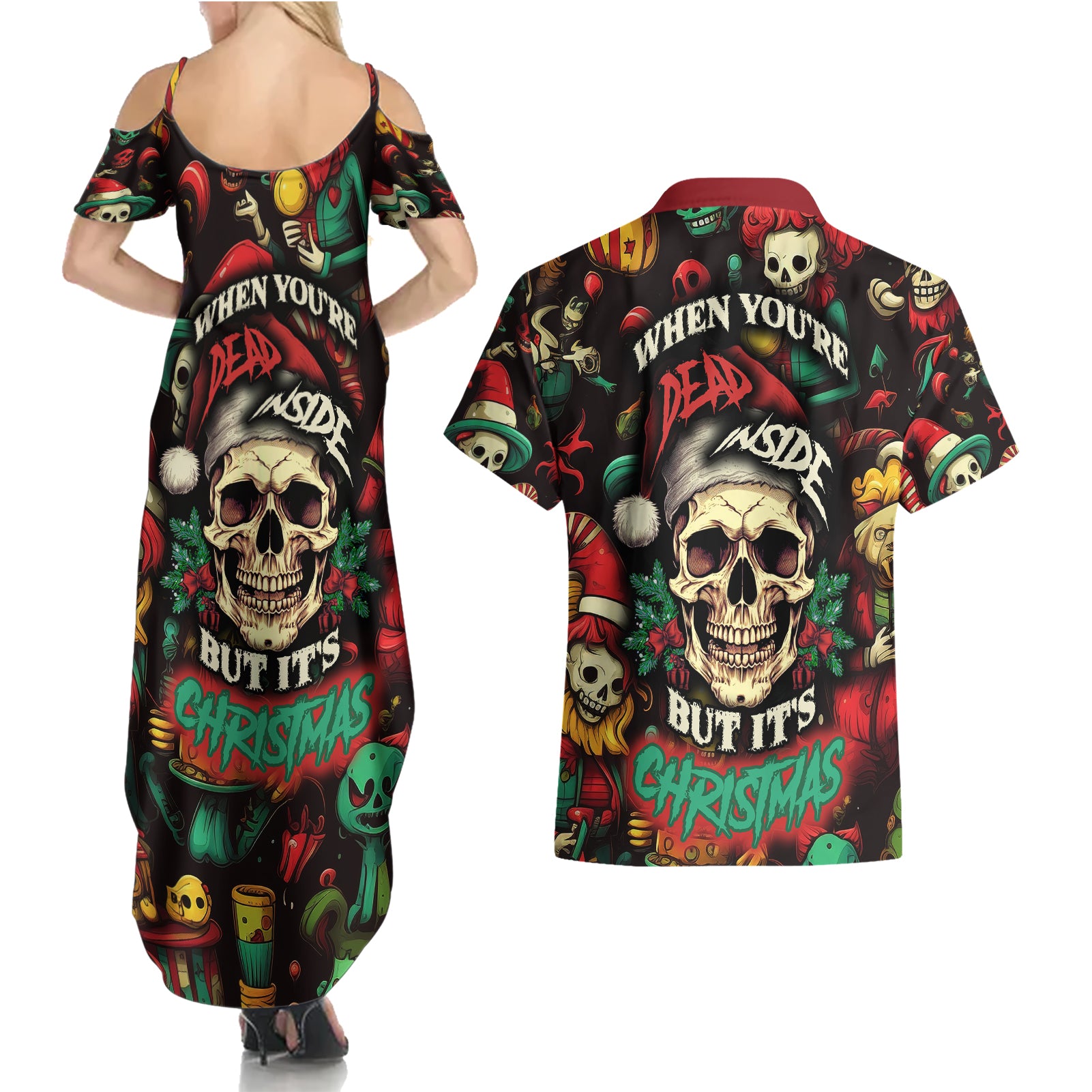 skull-christmas-couples-matching-summer-maxi-dress-and-hawaiian-shirt-when-youre-dead-inside-but-its-christmas