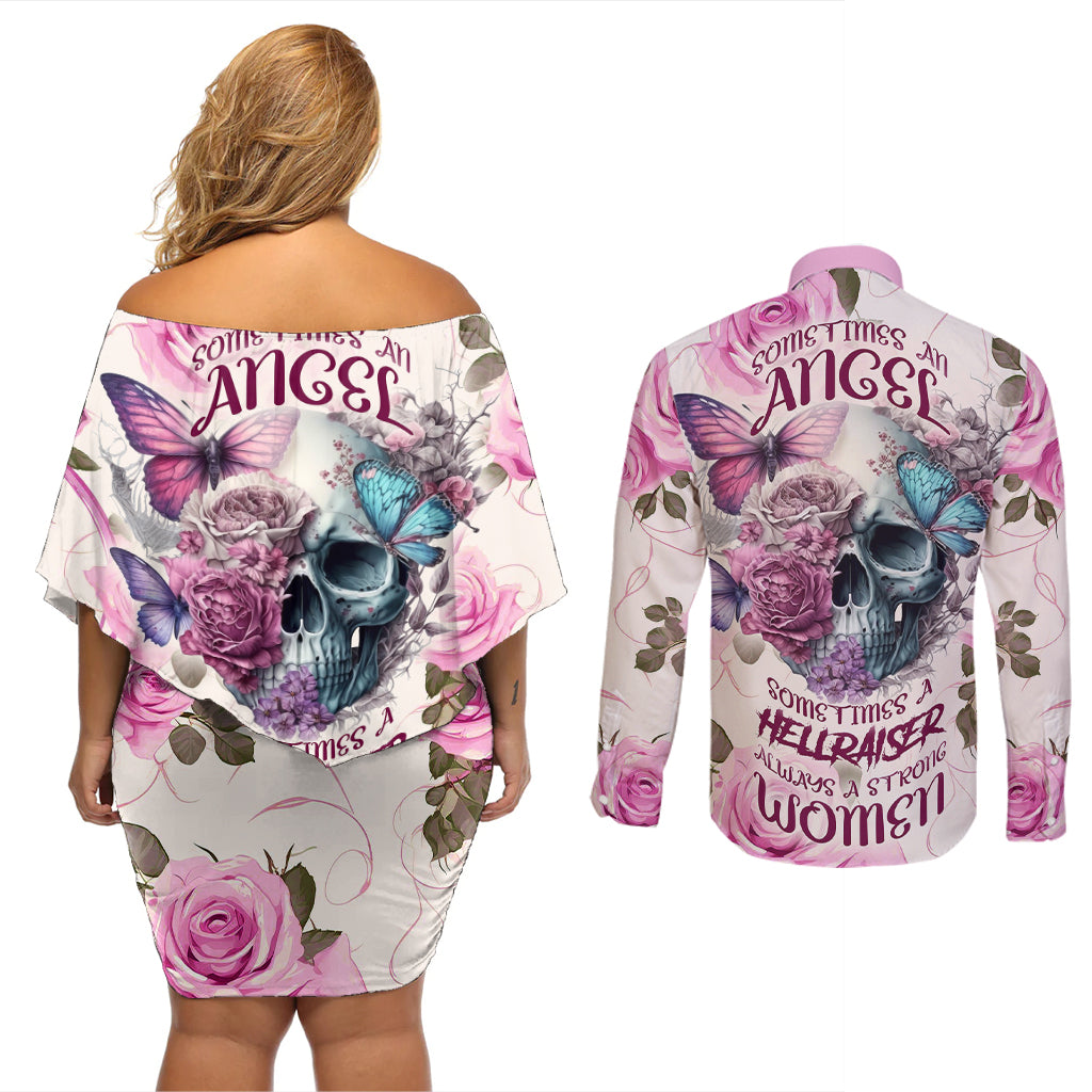 women-skull-couples-matching-off-shoulder-short-dress-and-long-sleeve-button-shirts-some-time-an-angel-hellraiser-always-a-strong-women