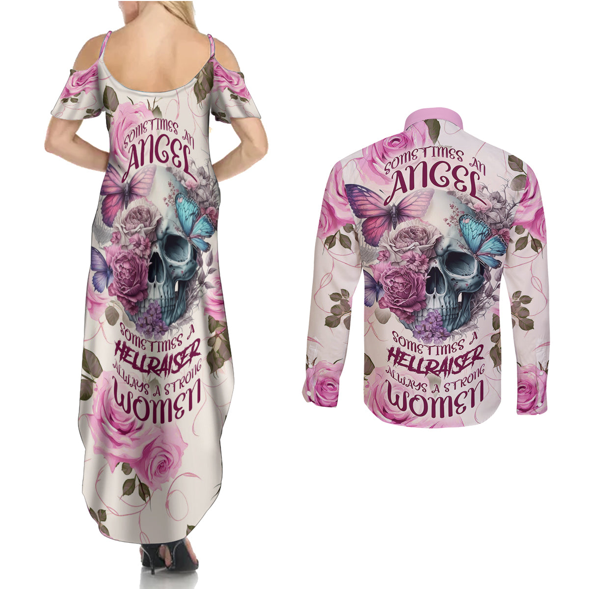 women-skull-couples-matching-summer-maxi-dress-and-long-sleeve-button-shirts-some-time-an-angel-hellraiser-always-a-strong-women