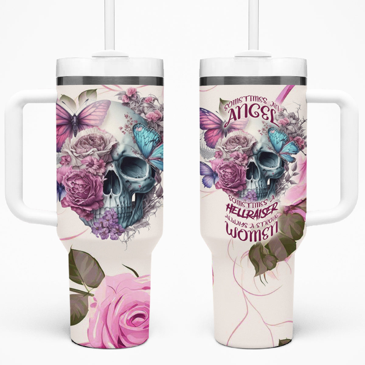 Women Skull Tumbler With Handle Some Time An Angel Hellraiser Always A Strong Women