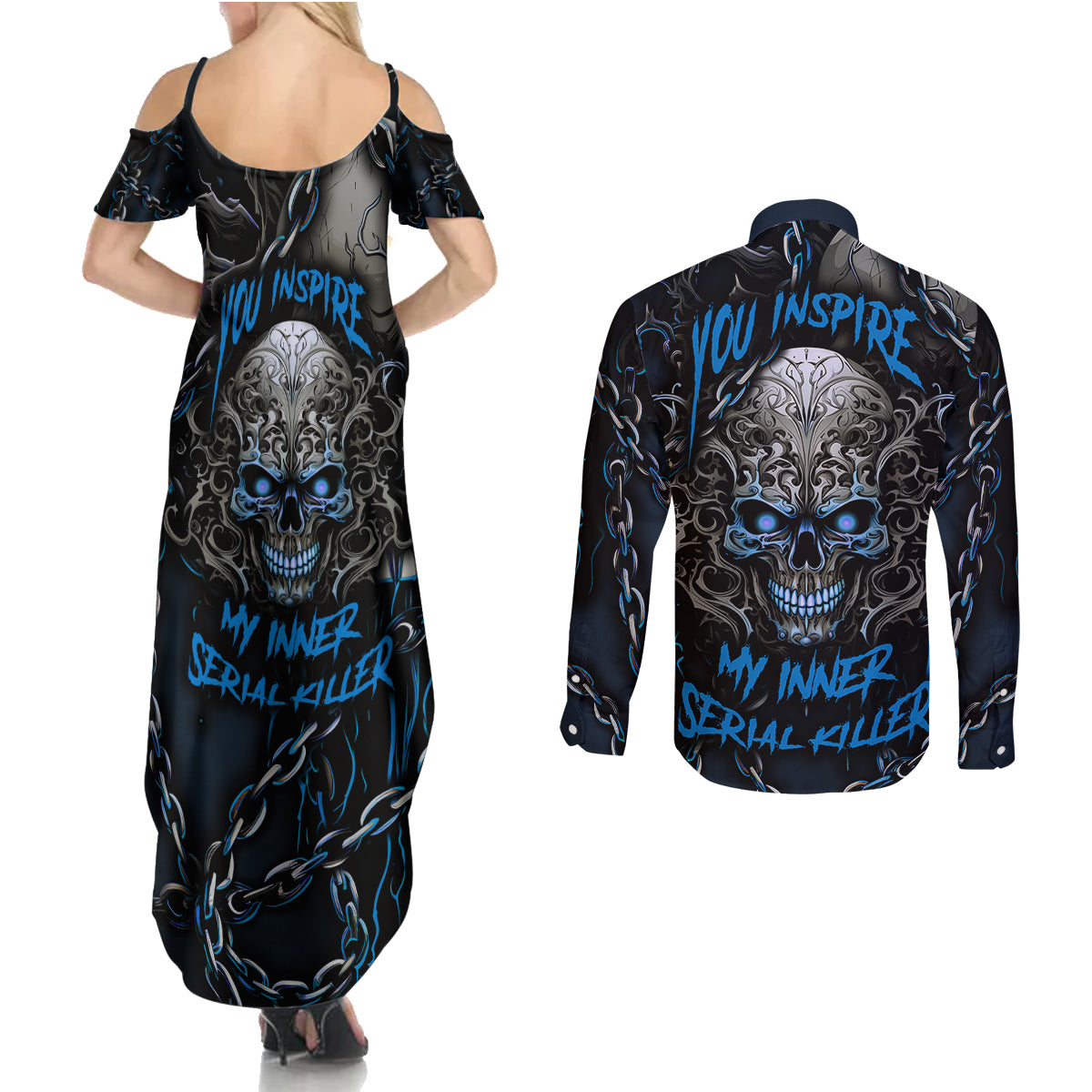 you-inspire-my-inner-serial-killer-skull-couples-matching-summer-maxi-dress-and-long-sleeve-button-shirts