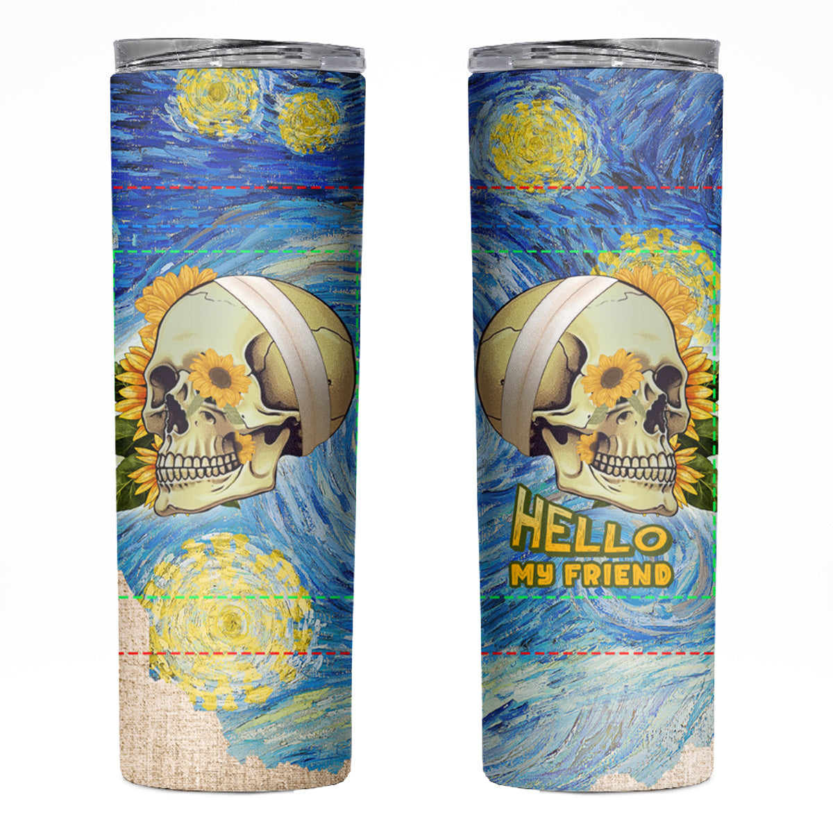 Van Gogh Style Skull Skinny Tumbler Hello My Friend