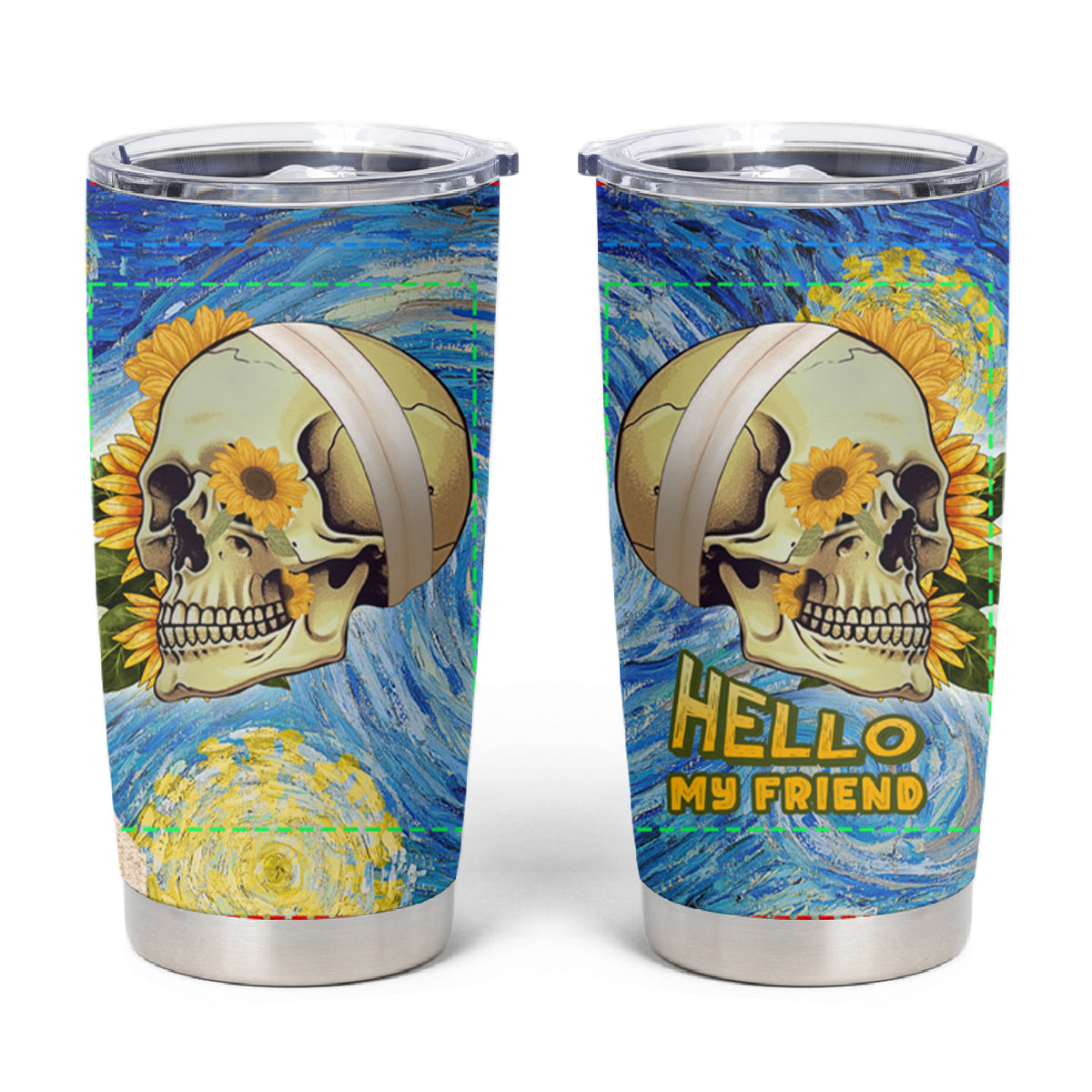 Van Gogh Style Skull Tumbler Cup Hello My Friend