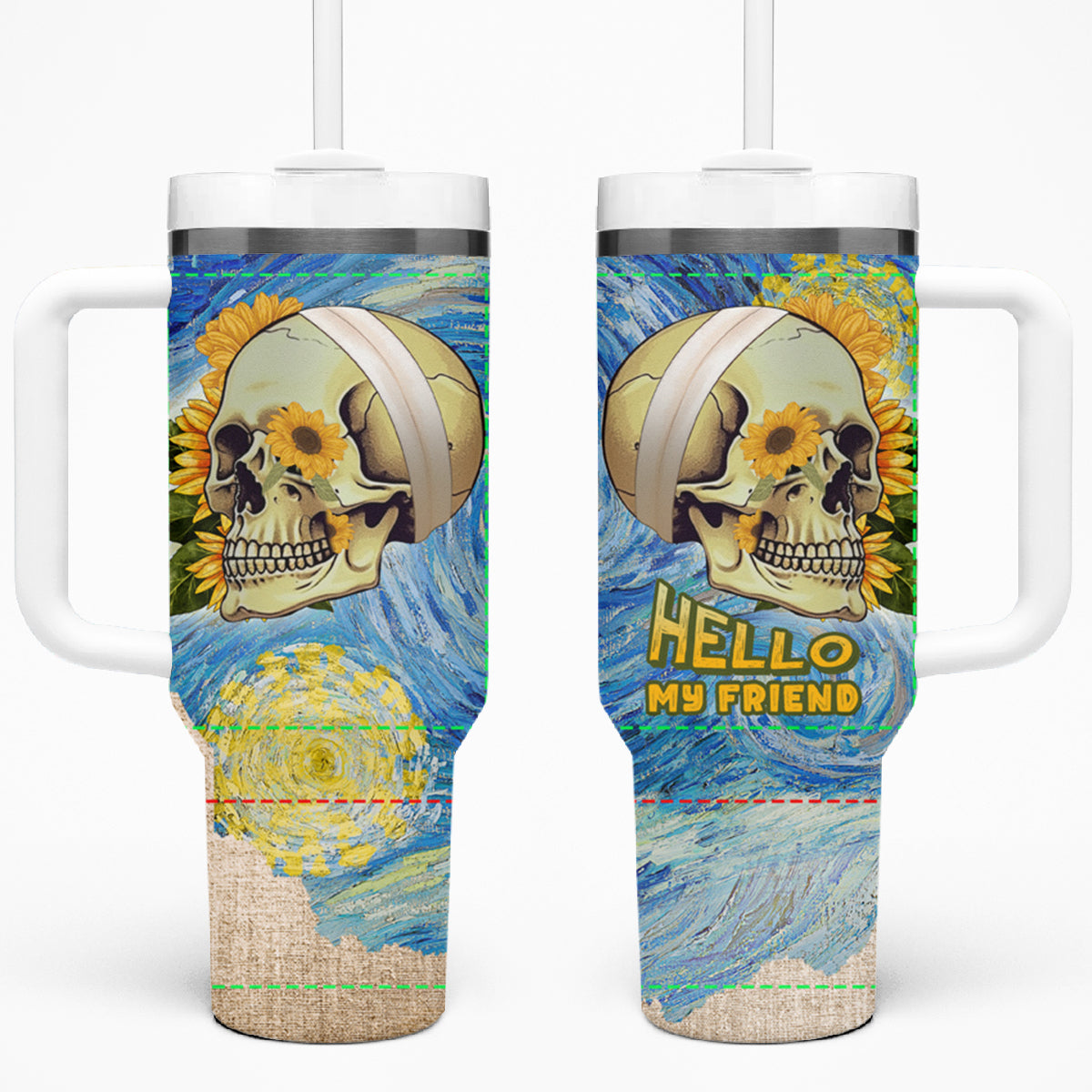 Van Gogh Style Skull Tumbler With Handle Hello My Friend