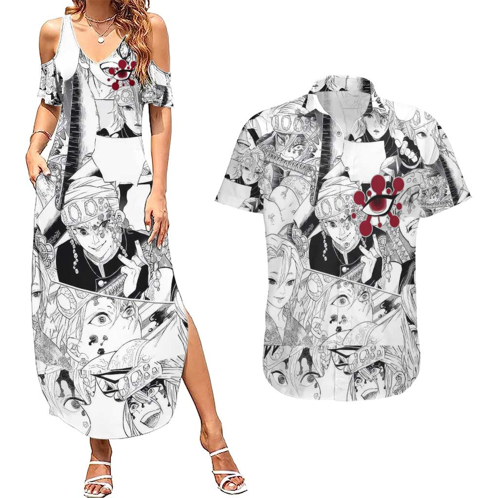 Uzui Tengen Manga Collage Demon Slayer Couples Matching Summer Maxi Dress and Hawaiian Shirt Anime Style