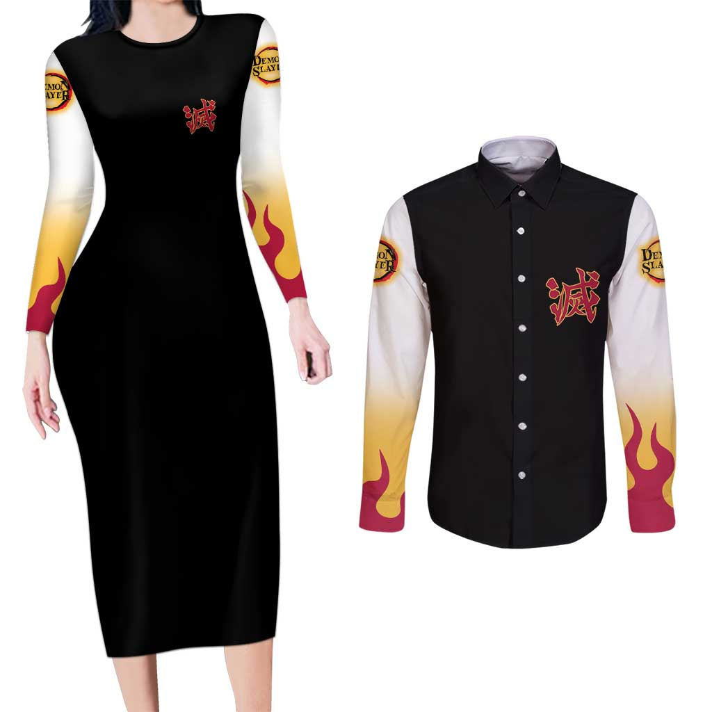 Kyojuro Rengoku V2 Demon Slayer Couples Matching Long Sleeve Bodycon Dress and Long Sleeve Button Shirt Anime Style