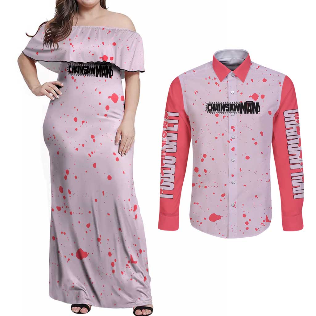 Public Safety Chainsaw Man Couples Matching Off Shoulder Maxi Dress and Long Sleeve Button Shirt Anime Style