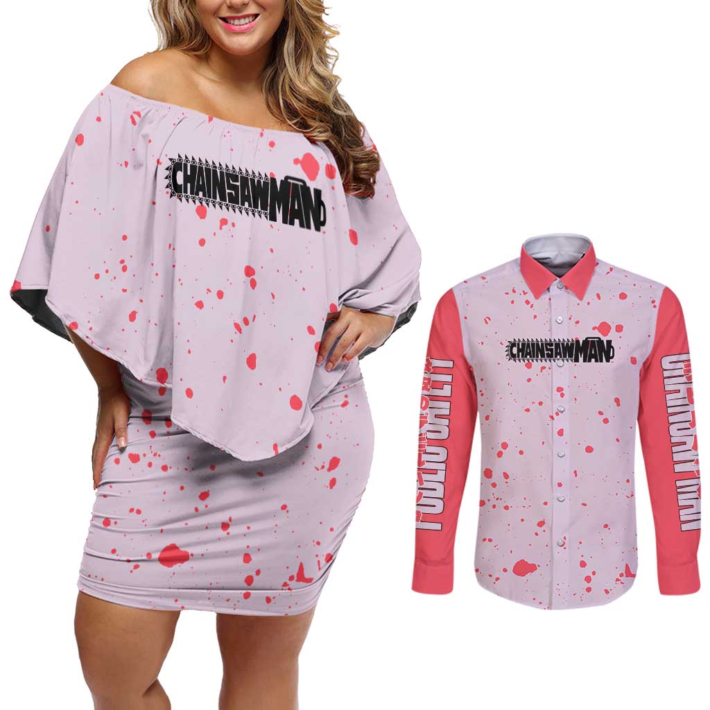 Public Safety Chainsaw Man Couples Matching Off Shoulder Short Dress and Long Sleeve Button Shirt Anime Style