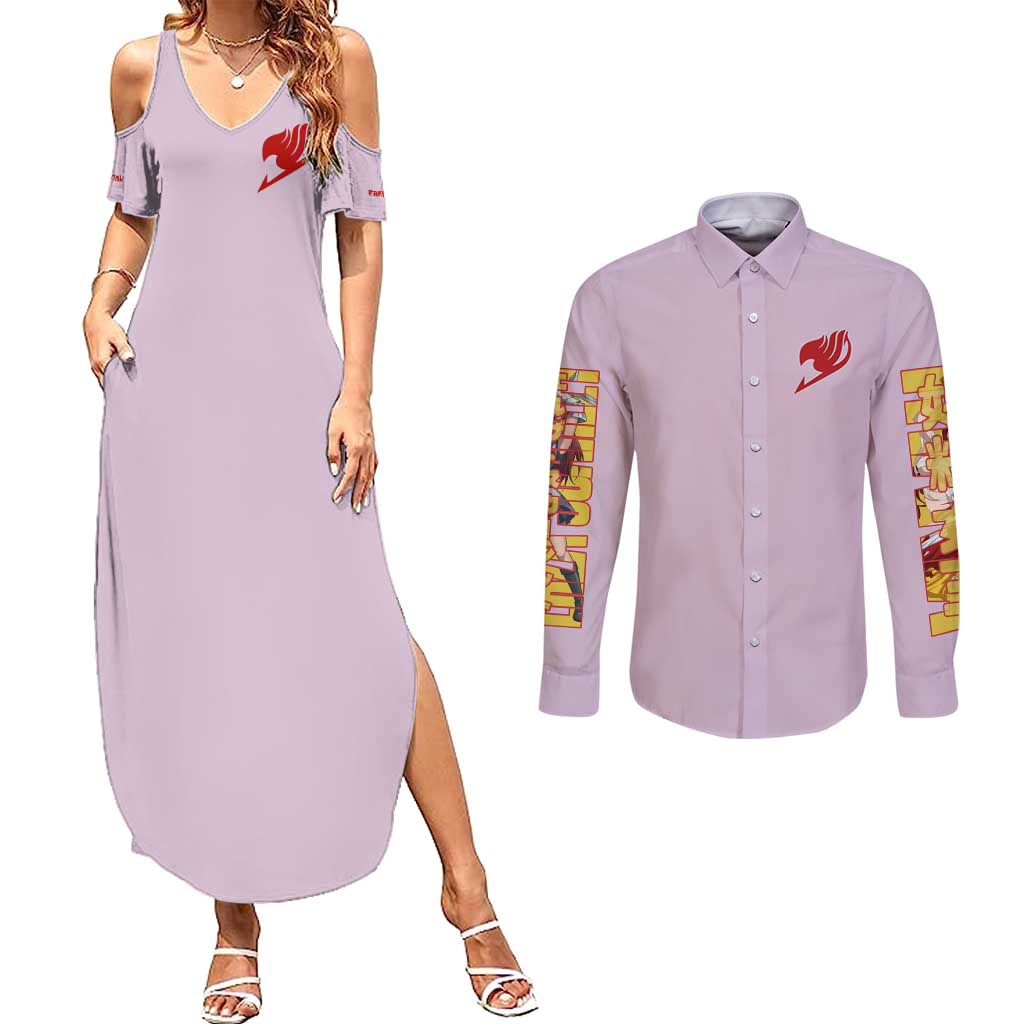 Erza Scarlet Fairy Tail Couples Matching Summer Maxi Dress and Long Sleeve Button Shirt Anime Style