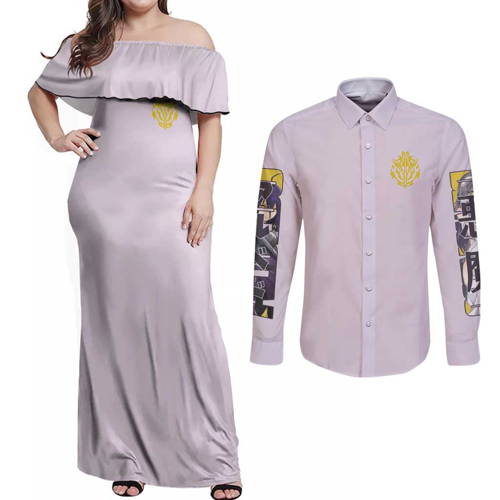 Albedo Overlord Couples Matching Off Shoulder Maxi Dress and Long Sleeve Button Shirt Anime Style