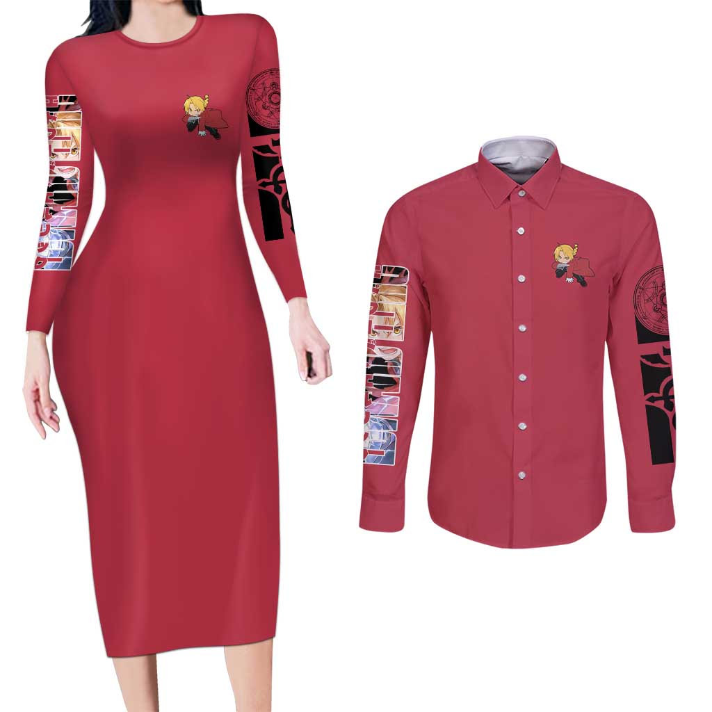 Edward Elric Fullmetal Alchemist Couples Matching Long Sleeve Bodycon Dress and Long Sleeve Button Shirt Anime Style