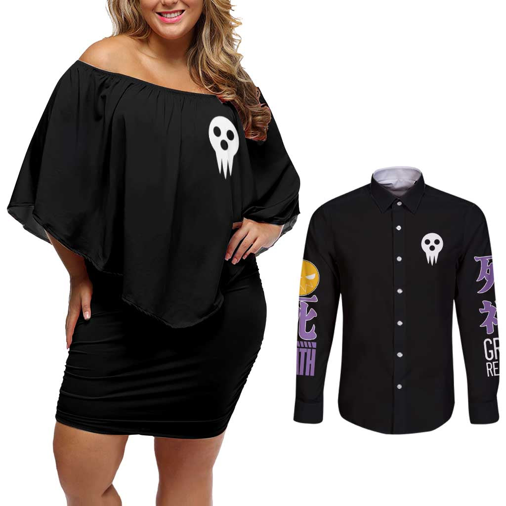 Death the Kid Soul Eater Couples Matching Off Shoulder Short Dress and Long Sleeve Button Shirt Anime Style