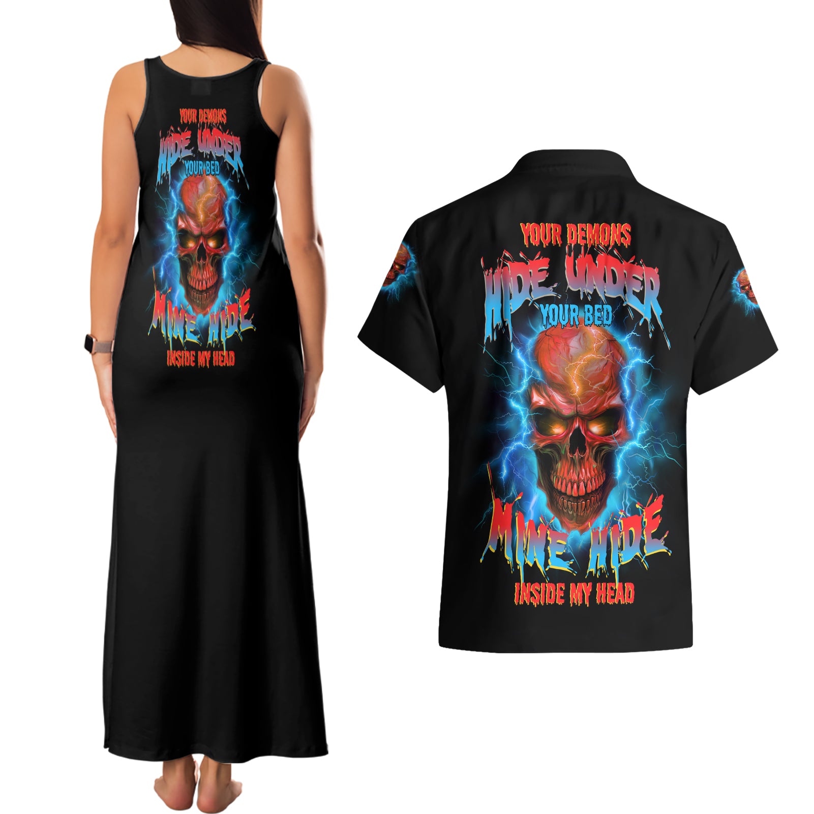 your-demons-hide-under-your-bed-thunder-skull-couples-matching-tank-maxi-dress-and-hawaiian-shirt