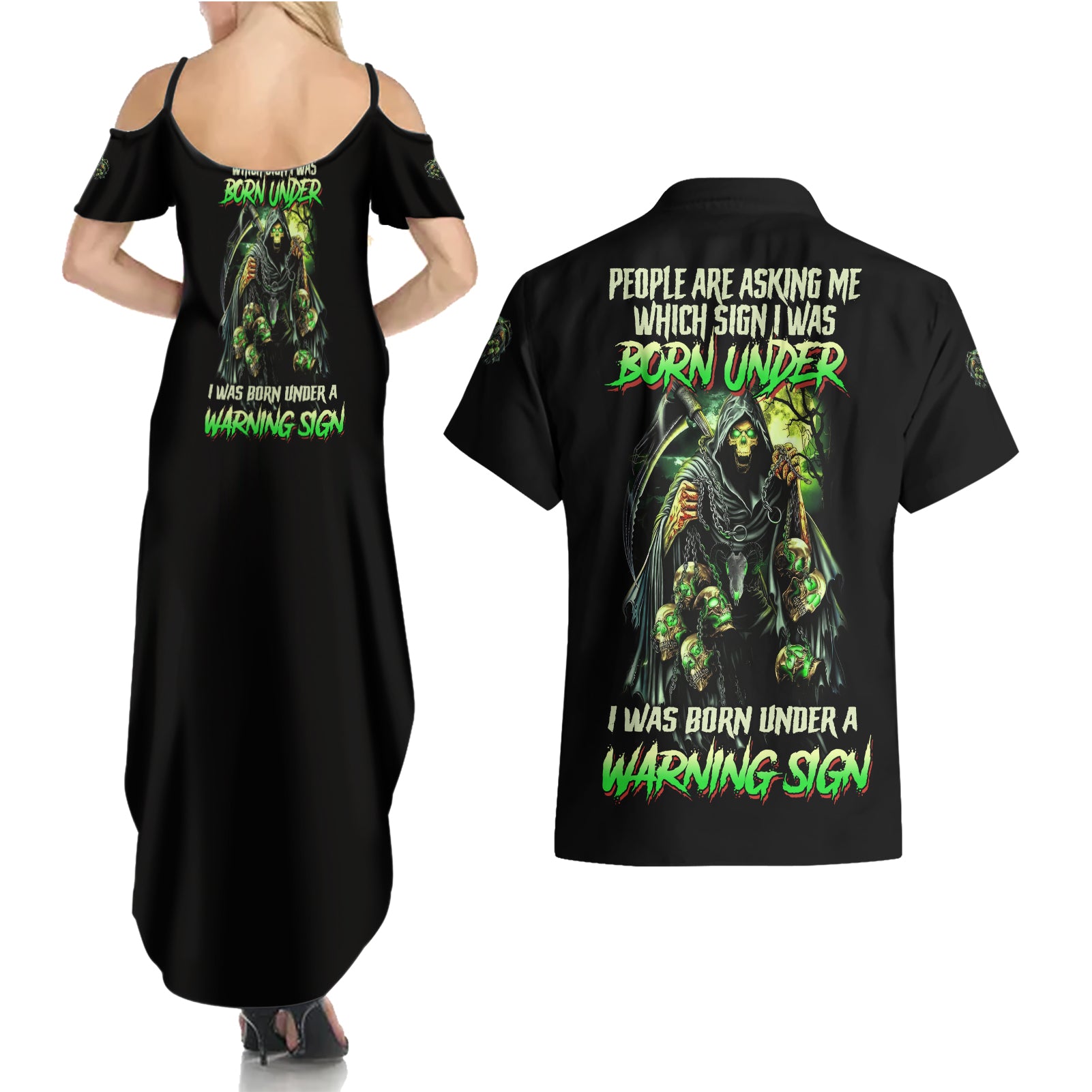 warning-sign-skull-reaper-couples-matching-summer-maxi-dress-and-hawaiian-shirt