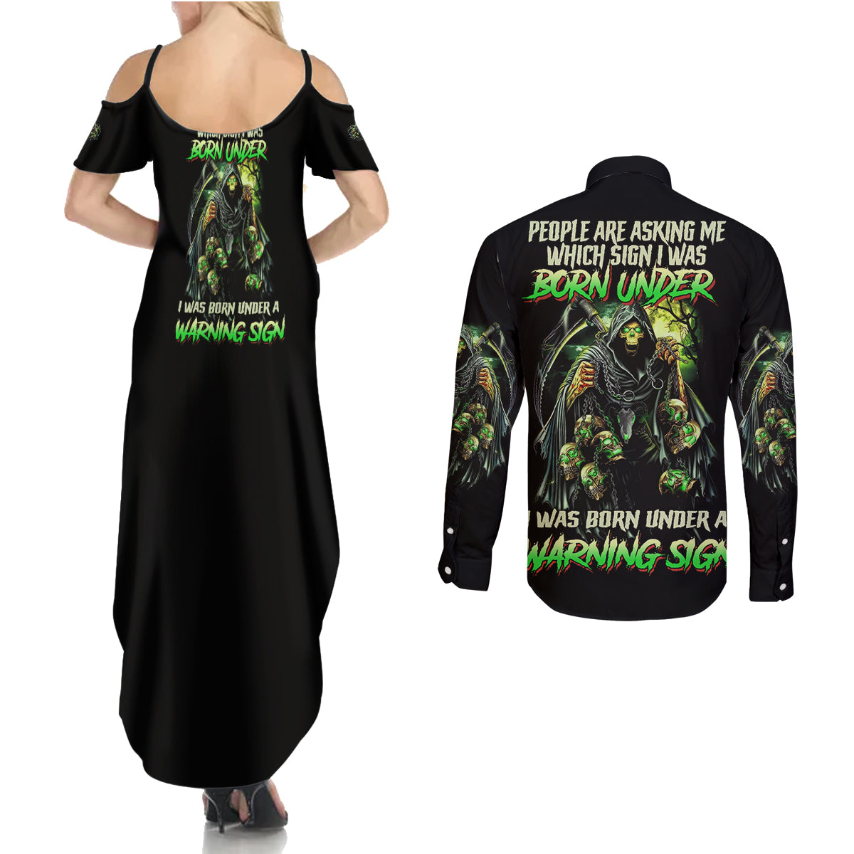 warning-sign-skull-reaper-couples-matching-summer-maxi-dress-and-long-sleeve-button-shirt