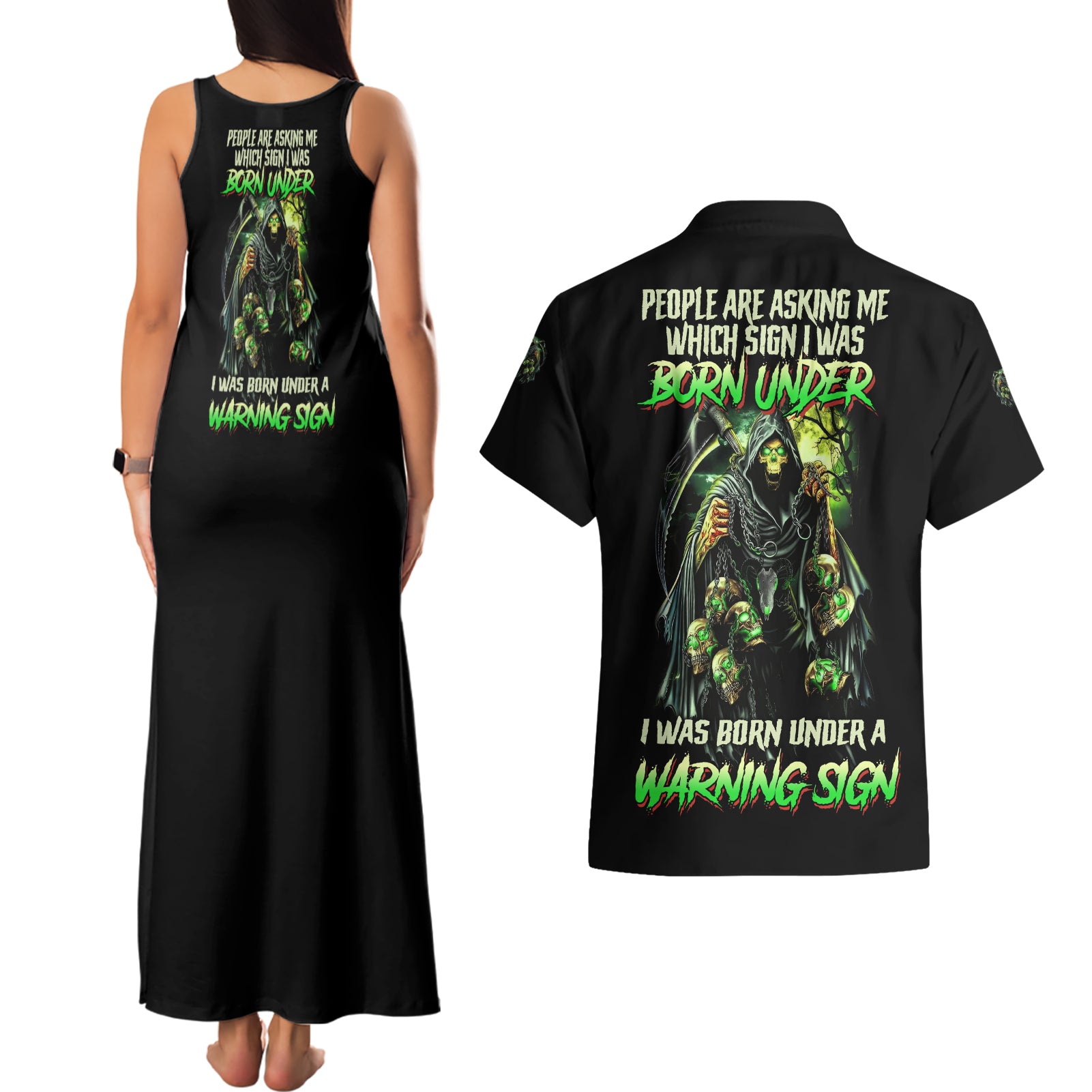 warning-sign-skull-reaper-couples-matching-tank-maxi-dress-and-hawaiian-shirt