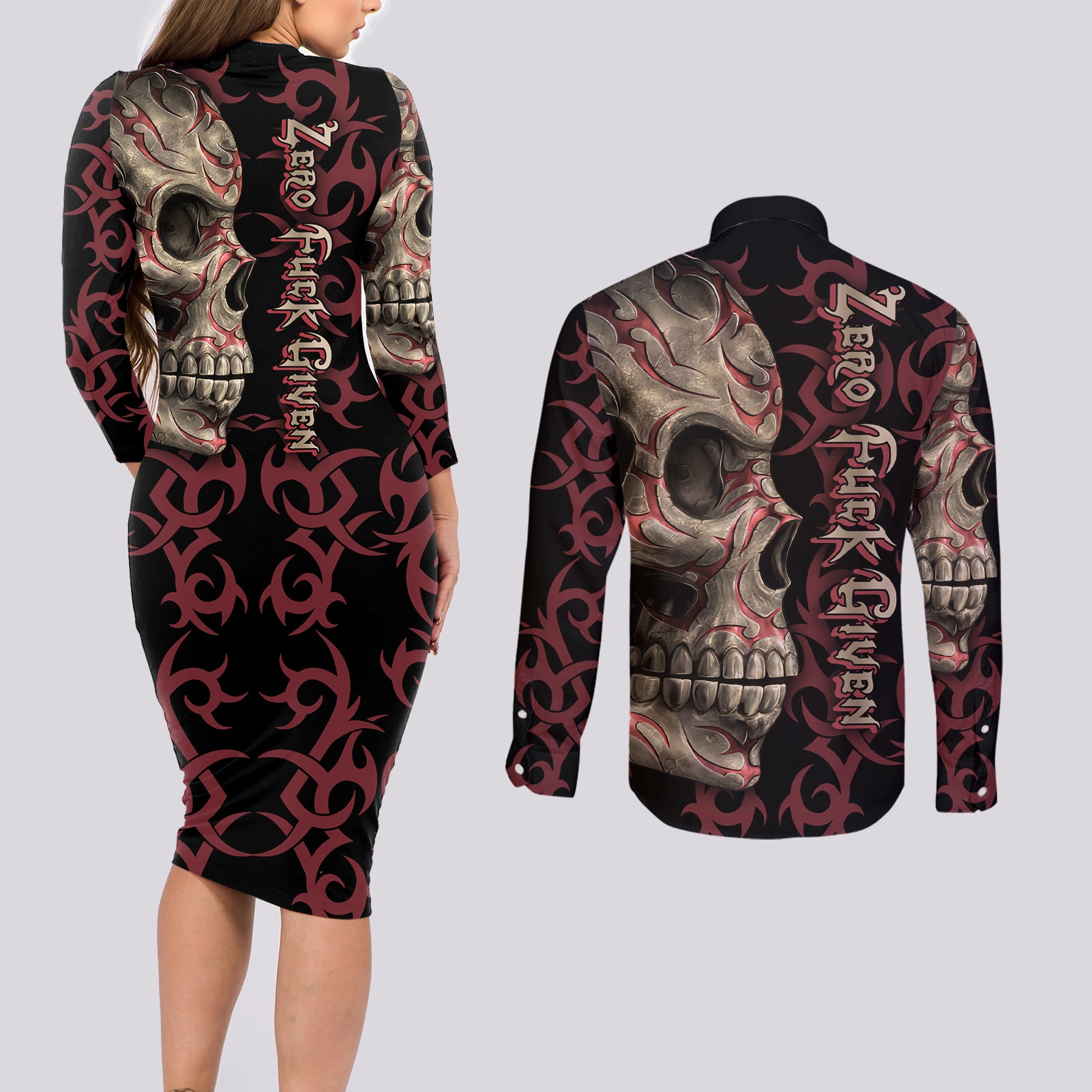 zero-f-given-skull-couples-matching-long-sleeve-bodycon-dress-and-long-sleeve-button-shirt