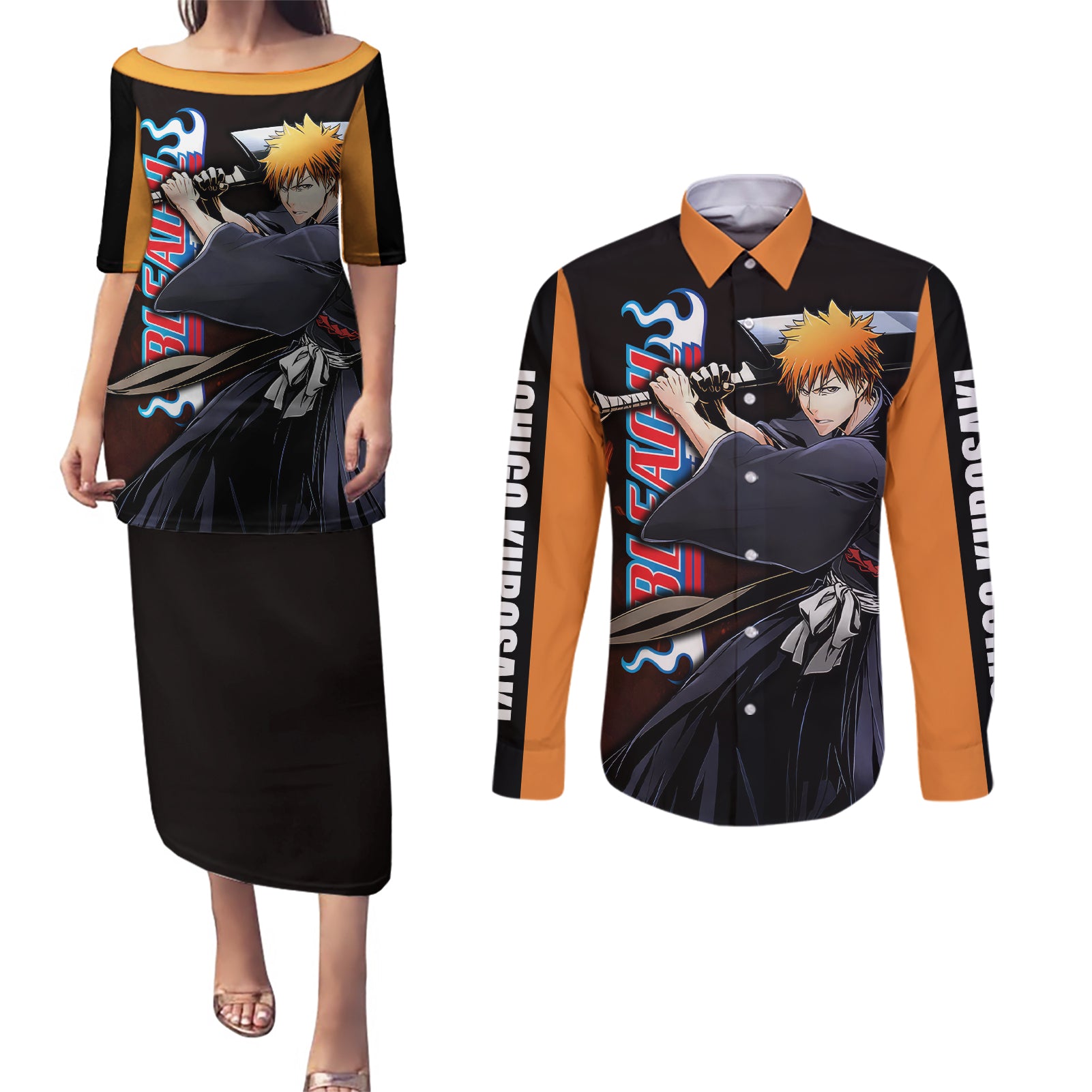 Ichigo Kurosaki Couples Matching Puletasi and Long Sleeve Button Shirt