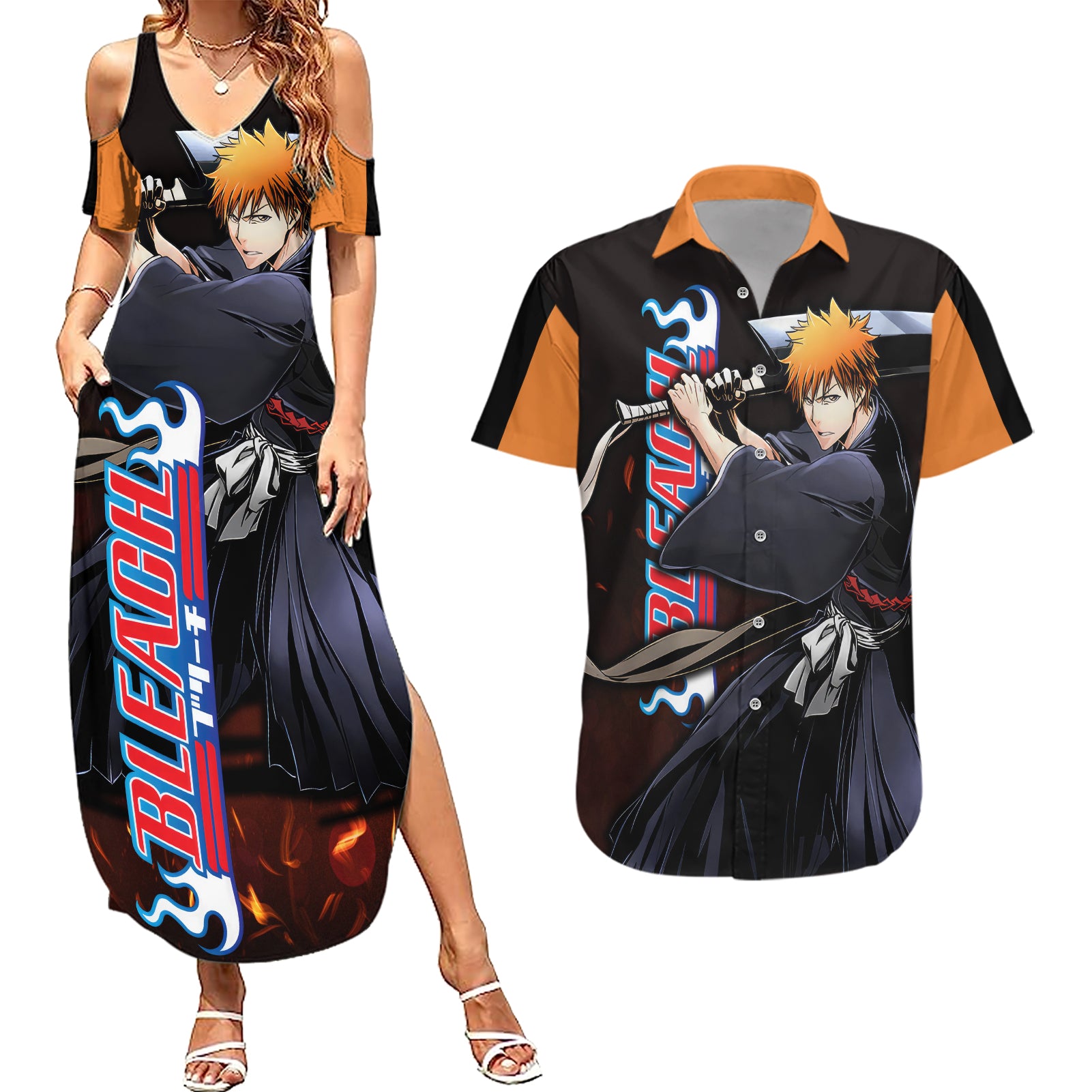 Ichigo Kurosaki Couples Matching Summer Maxi Dress and Hawaiian Shirt