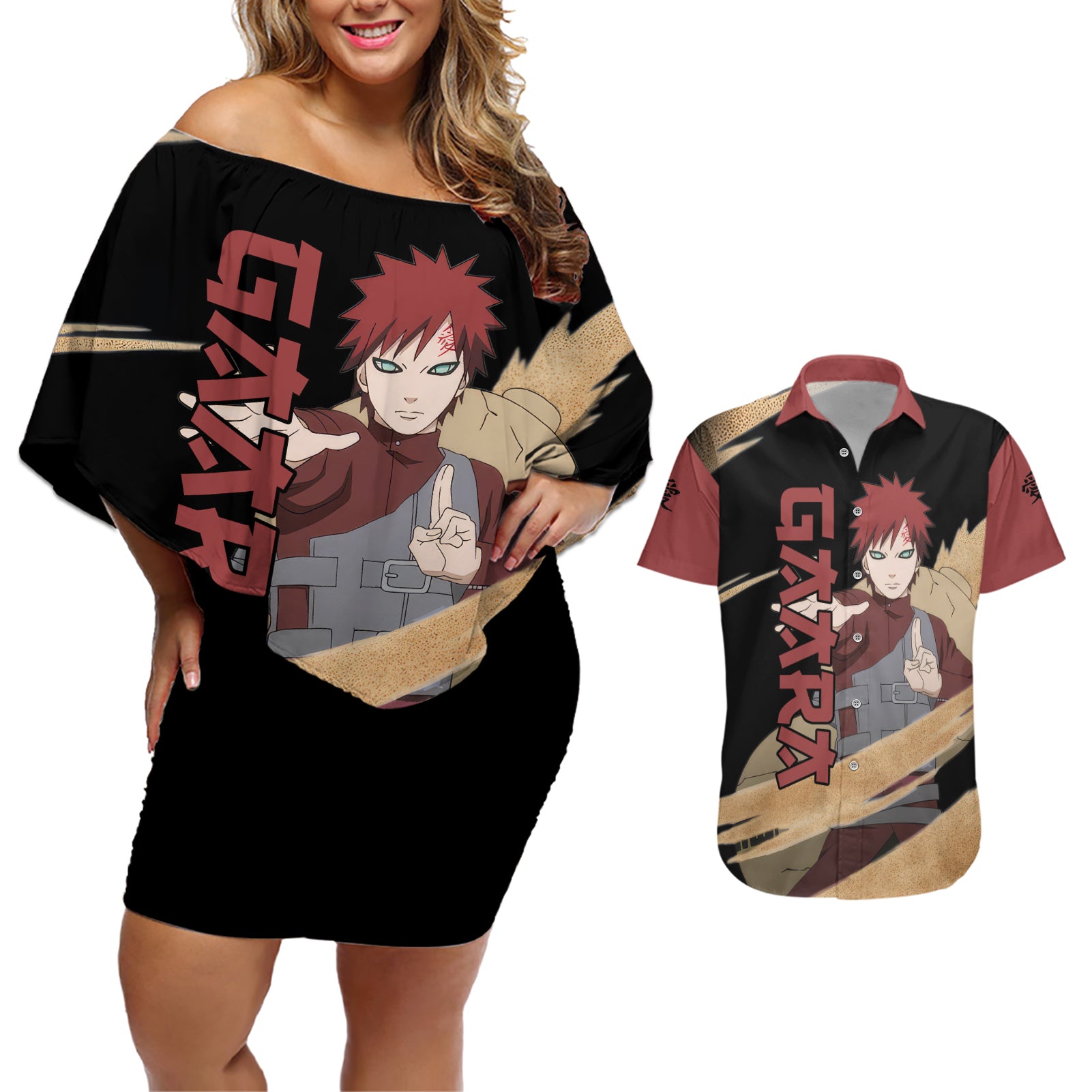 Gaara Couples Matching Off Shoulder Short Dress and Hawaiian Shirt