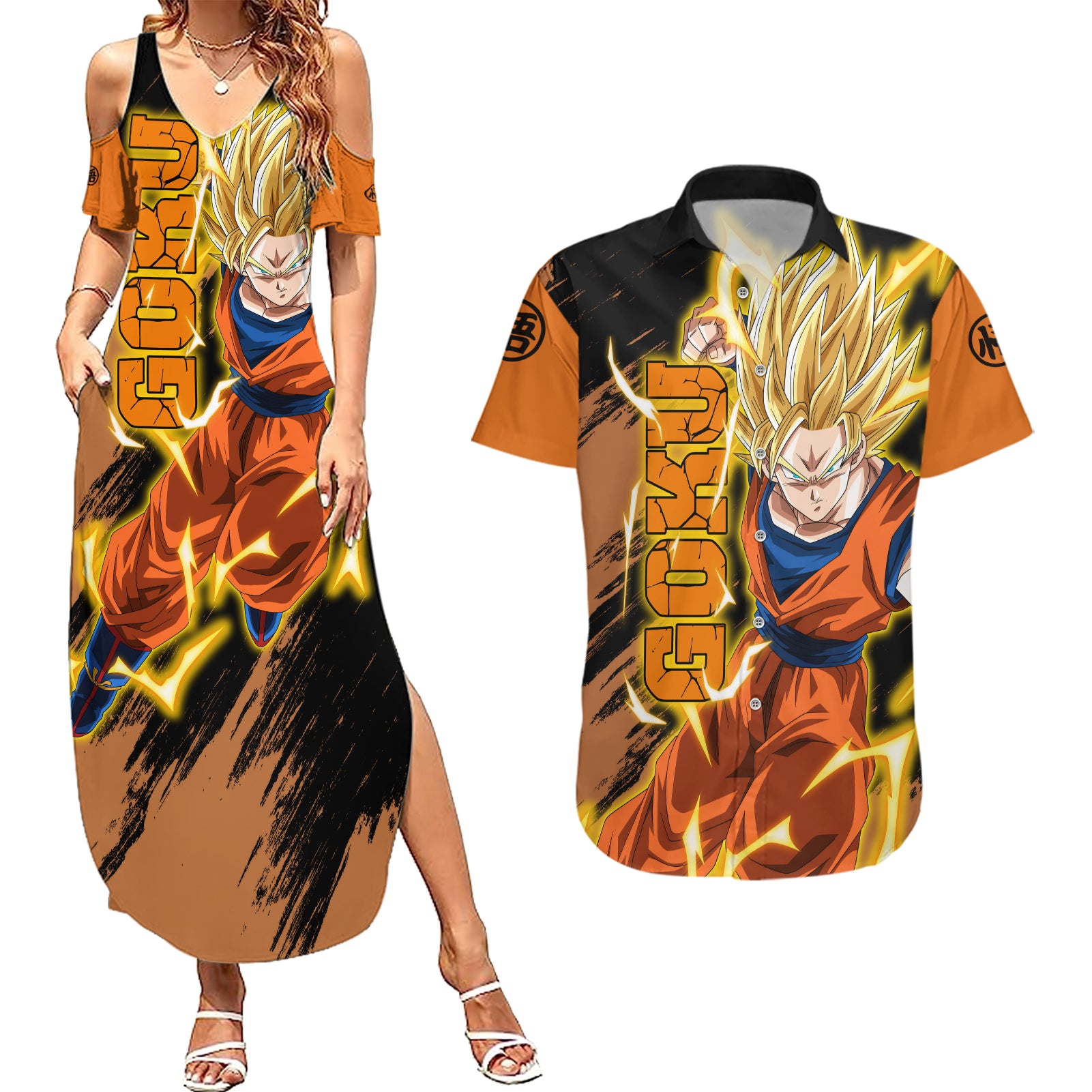 Goku Super Saiyan - Dragon Ball Couples Matching Summer Maxi Dress and Hawaiian Shirt