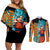 Goku Blue Anime - Dragon Ball Couples Matching Off Shoulder Short Dress and Long Sleeve Button Shirt