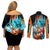 Goku Blue Anime - Dragon Ball Couples Matching Off Shoulder Short Dress and Long Sleeve Button Shirt