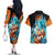 Goku Blue Anime - Dragon Ball Couples Matching Off The Shoulder Long Sleeve Dress and Hawaiian Shirt