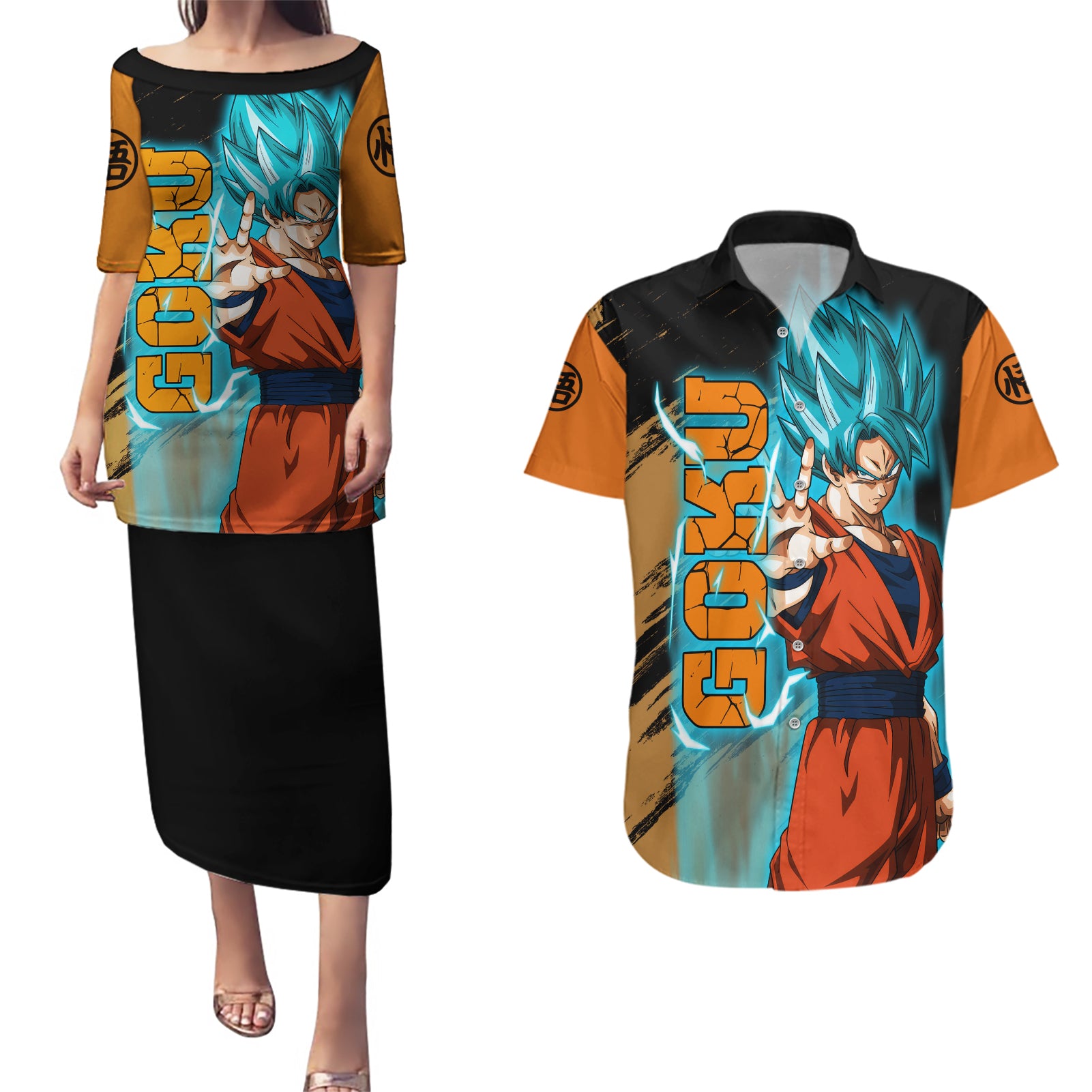 Goku Blue Anime - Dragon Ball Couples Matching Puletasi and Hawaiian Shirt