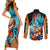 Goku Blue Anime - Dragon Ball Couples Matching Short Sleeve Bodycon Dress and Long Sleeve Button Shirt