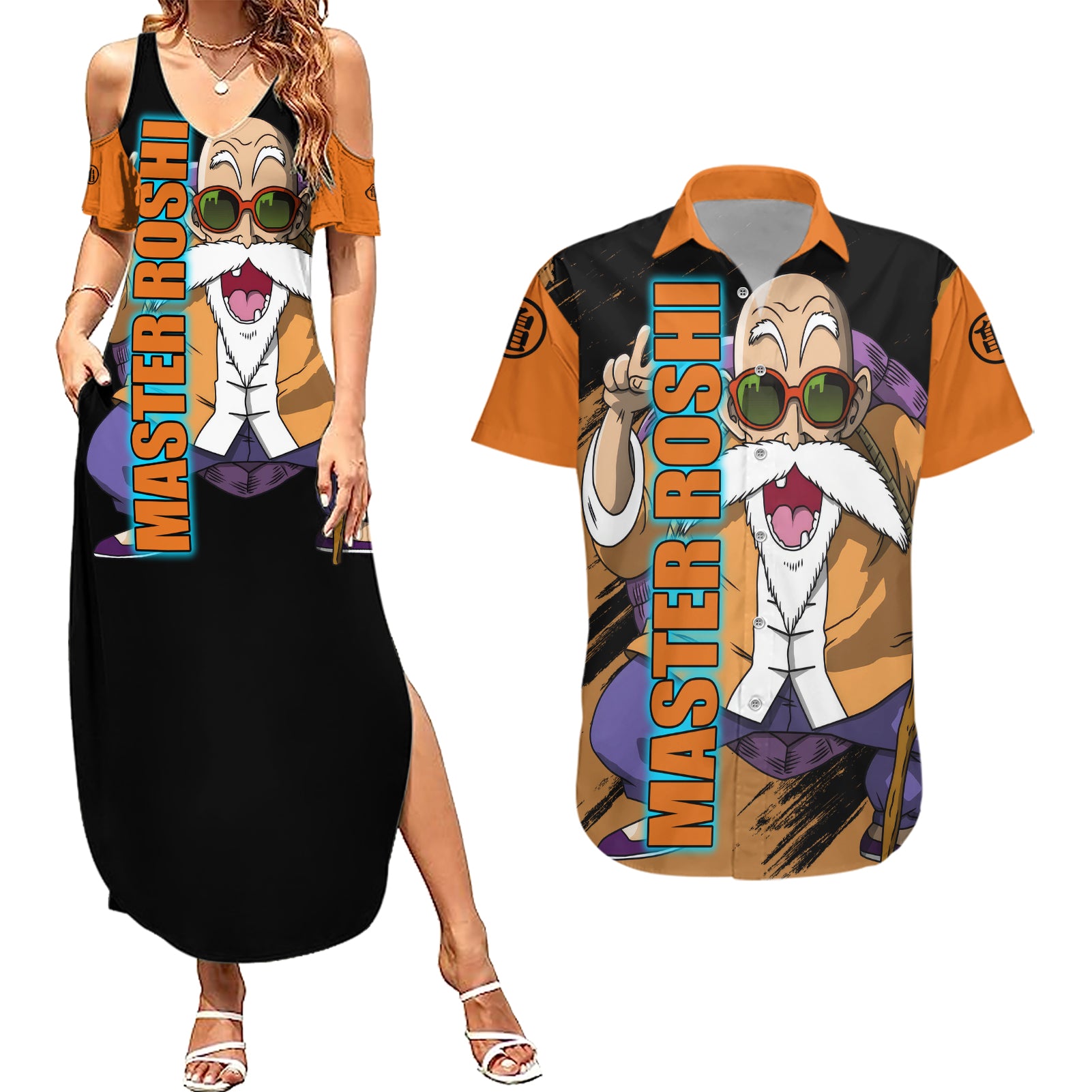 Master Roshi - Dragon Ball Couples Matching Summer Maxi Dress and Hawaiian Shirt