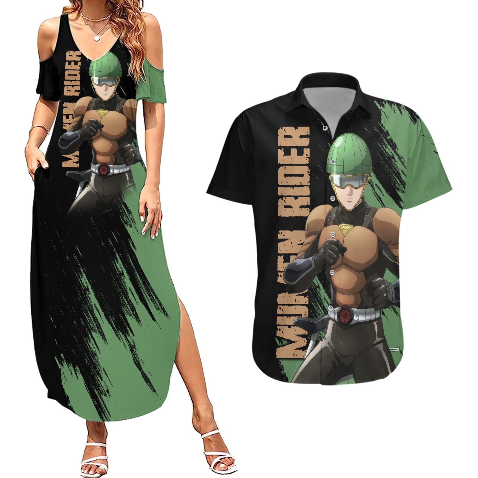 Mumen Rider Couples Matching Summer Maxi Dress and Hawaiian Shirt One Punch Man