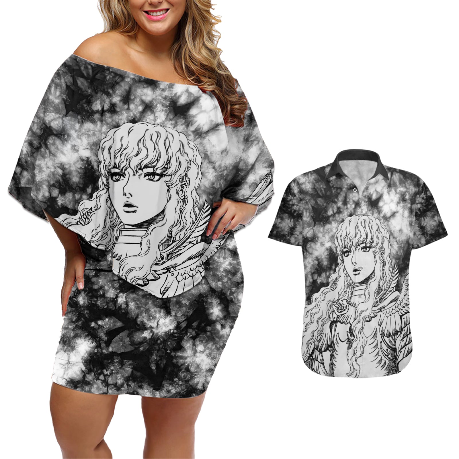 Griffith Berserk Couples Matching Off Shoulder Short Dress and Hawaiian Shirt Grunge Style