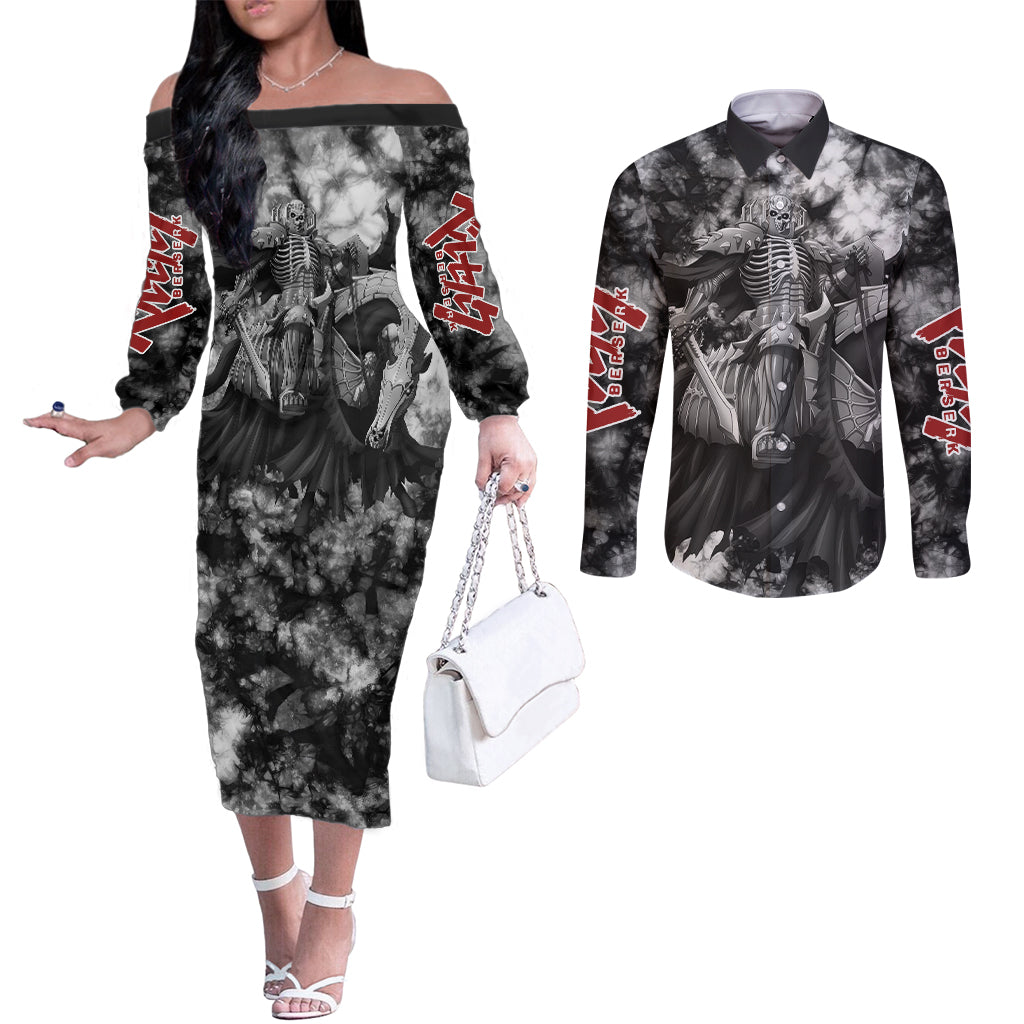 The Skull Knight Berserk Couples Matching Off The Shoulder Long Sleeve Dress and Long Sleeve Button Shirt Anime Grunge Style